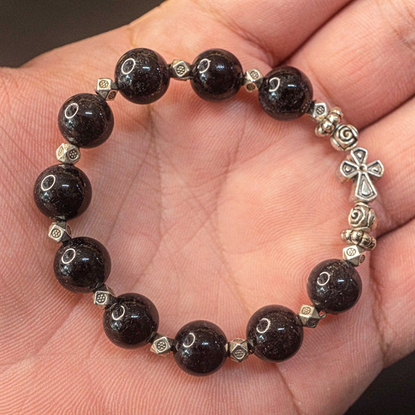 Vòng Mân Côi đá tóc đen (đặc tóc ) 10ly mix bạc Thái_thumbnail_2