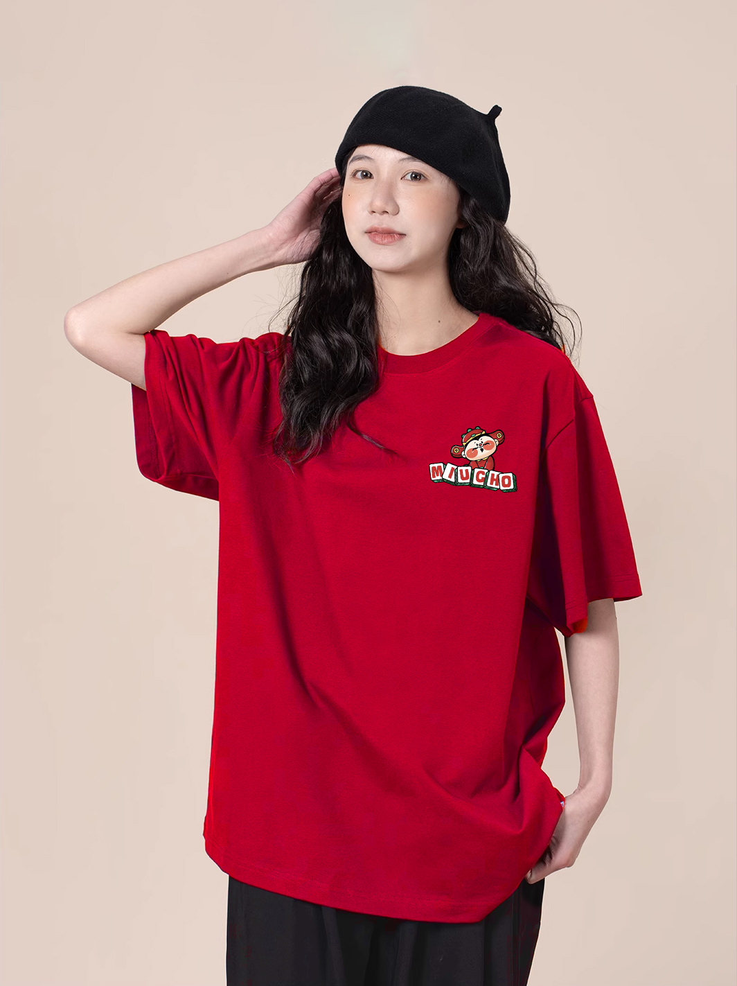 Áo thun tết form rộng cổ tròn chất vải cotton 4c co giãn thoáng mát ATD1743 Miucho in mix_thumbnail_5