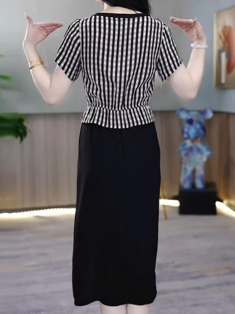 18349-Đầm suông liền phối sọc  ngắn tay dáng peplum (lụa)_thumbnail_1
