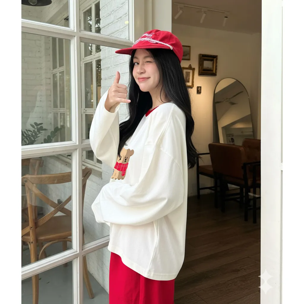 Áo thun boxy nam nữ Miucho vải thoáng mát dày dặn chuẩn form tay dài phối cổ Gấu Teddy in mix 2809_thumbnail_7