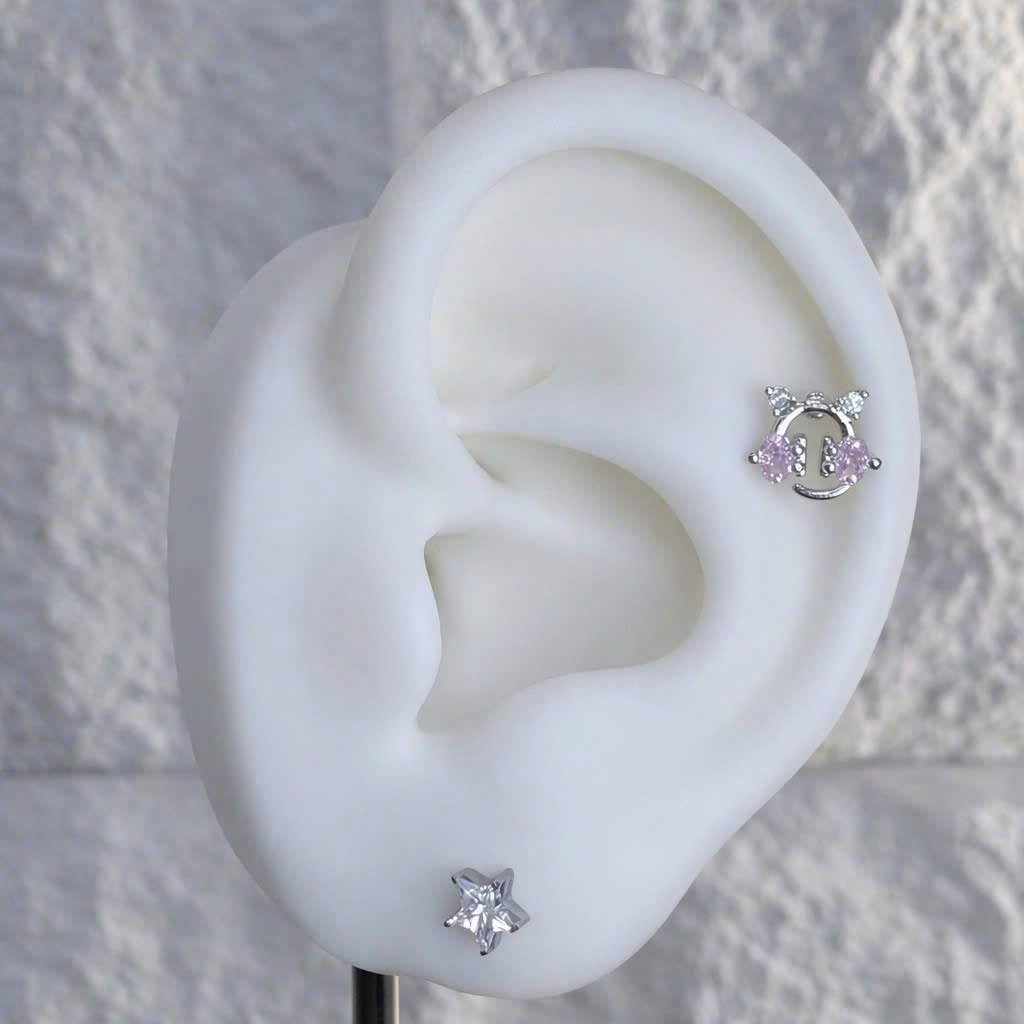 khuyên kiểu tai nghe hồng bi