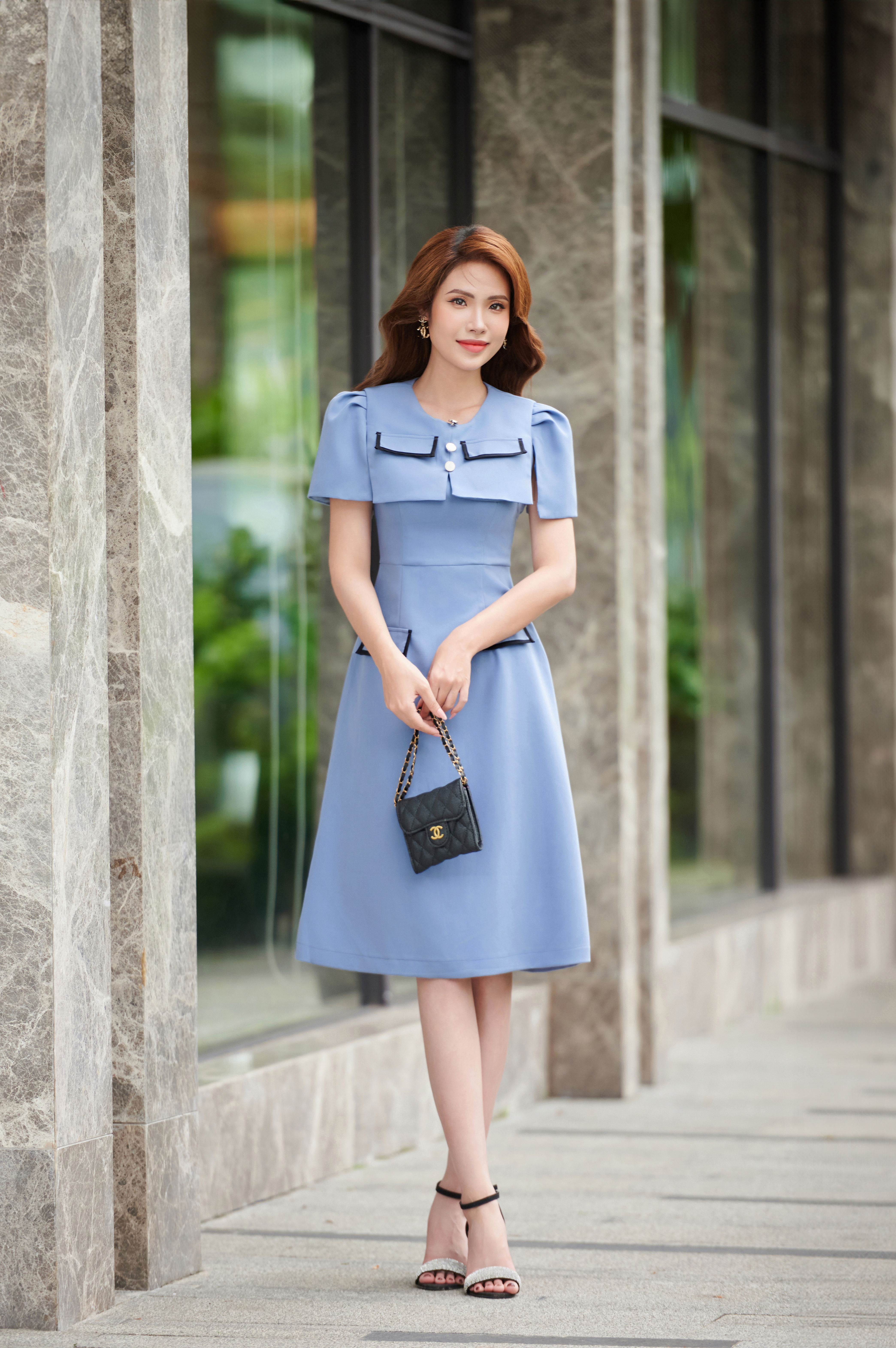 Đầm A xanh phối tay phủ_thumbnail_2