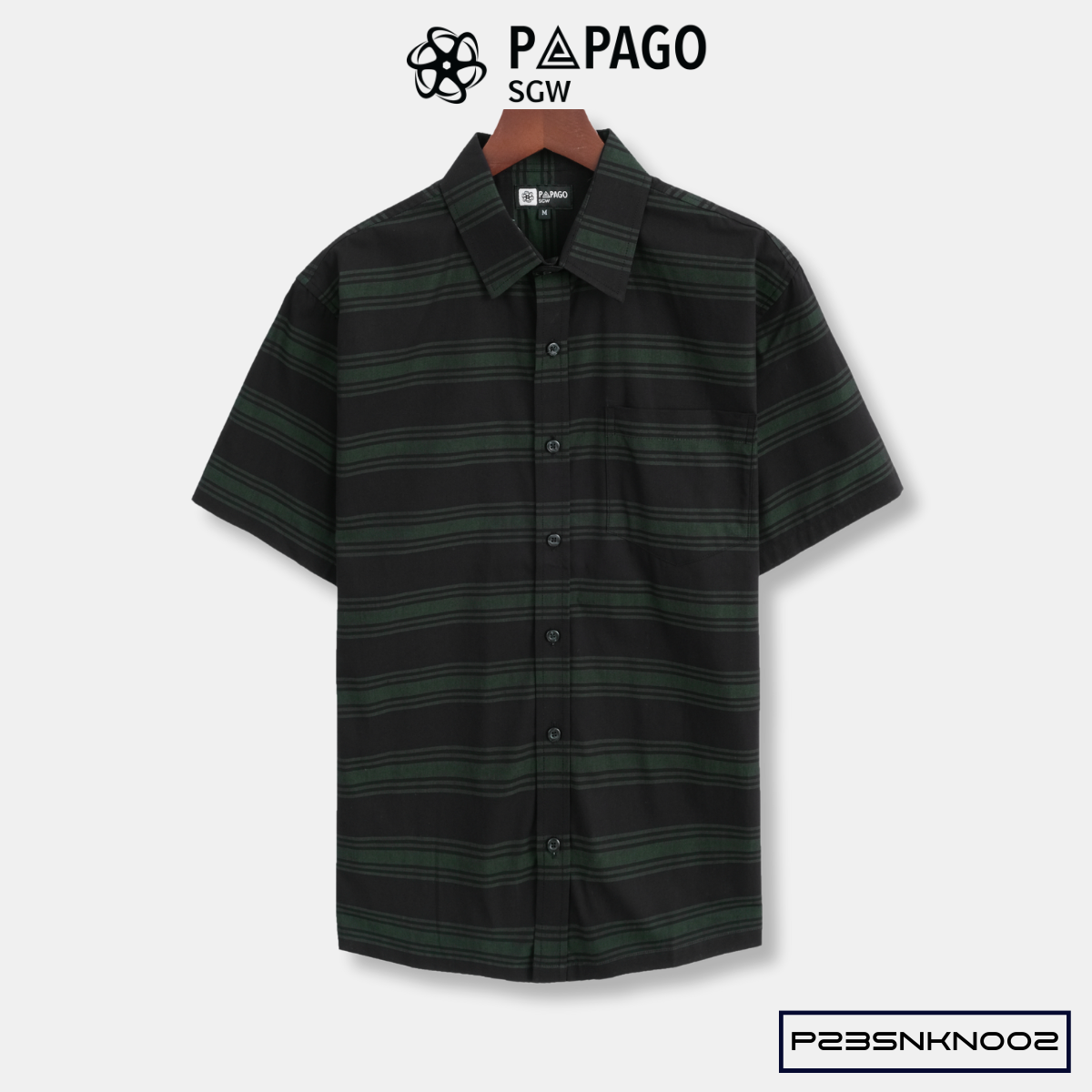 Áo sơ mi nam trung niên PAPAGO tay ngắn lai ngang vải cotton đen kẻ sọc - P23SNKN002_thumbnail_14