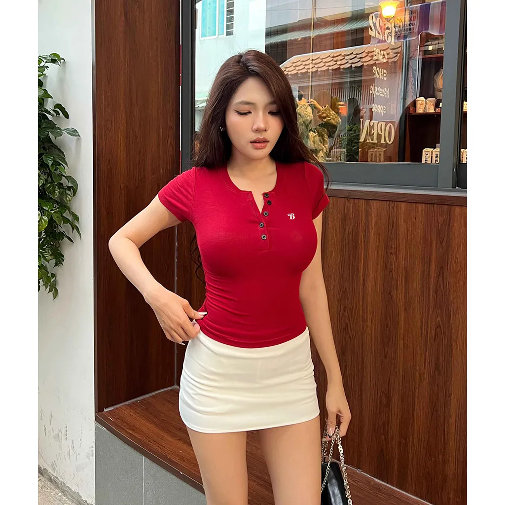 Áo thun cổ nút ôm body Miucho vải visco thoáng mát chuẩn form dễ phối đồ in typography 2732_thumbnail_3