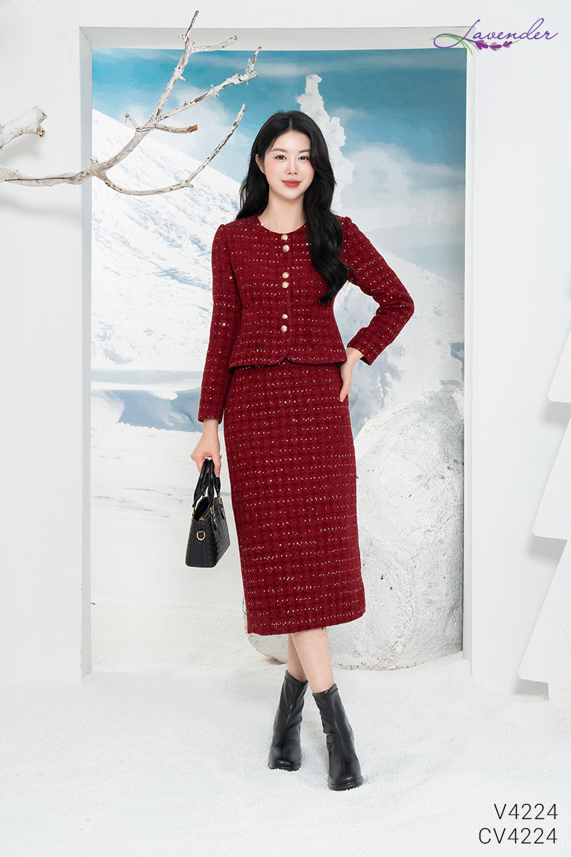 Chân váy dạ tweed midi dáng xuông CV4224