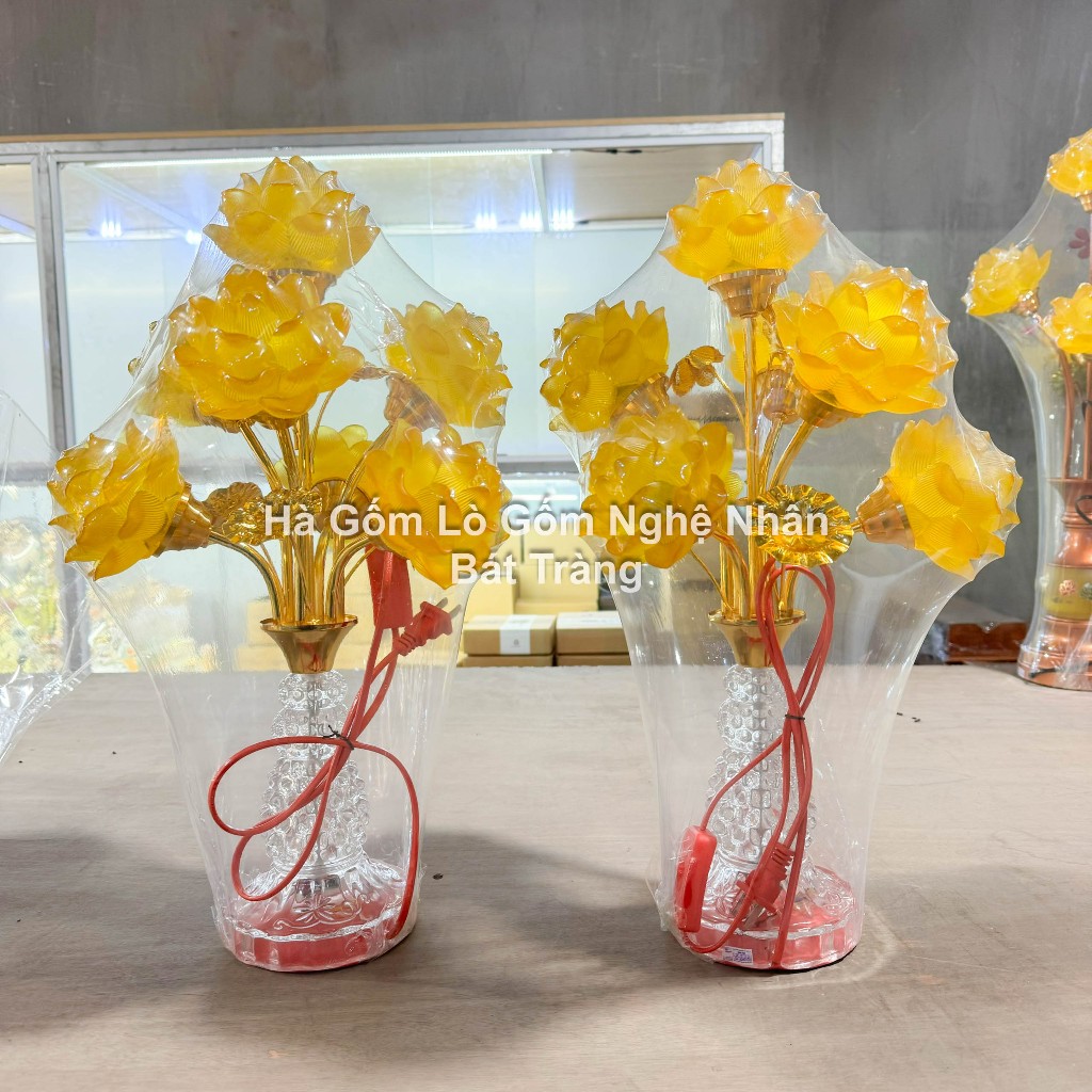 Đôi Đèn Hoa Sen Lưu Ly Chân Đế Hợp Kim 5 Bông Hoa Sen Nở - Nhiều Mẫu Sang Xịn - Hàng Nhập Khẩu_thumbnail_3