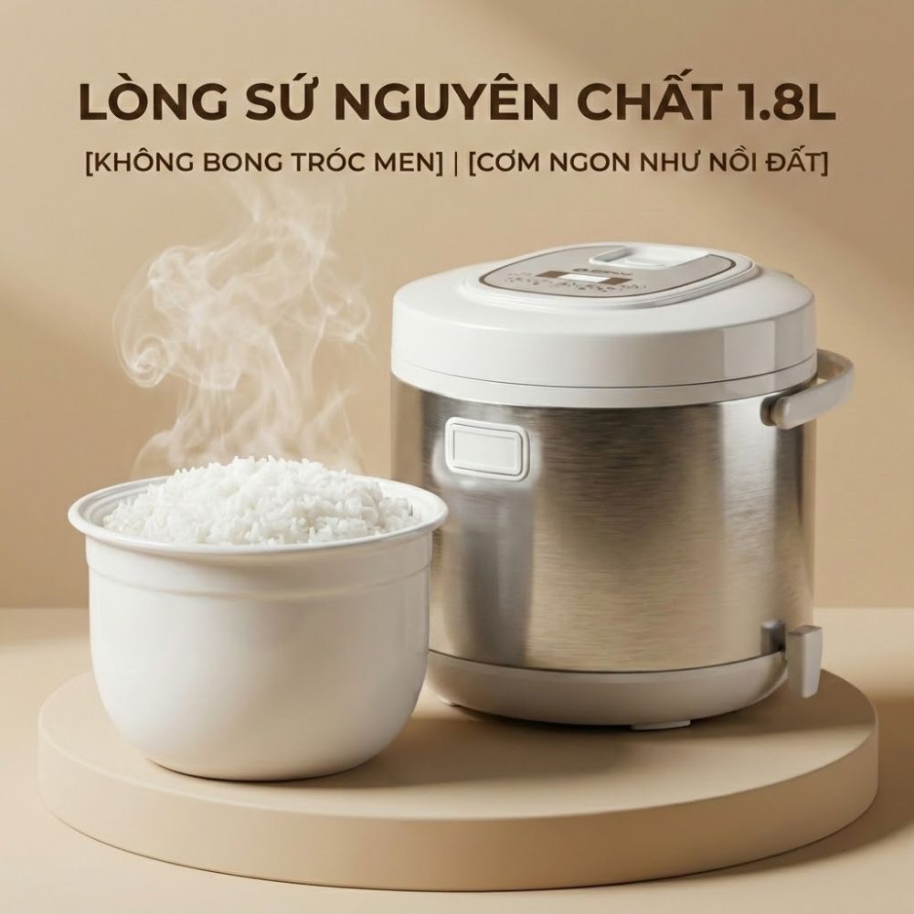 Nồi Cơm Điện Lòng Sứ Dung Tích 1.8 LÍT MISHIO MK402