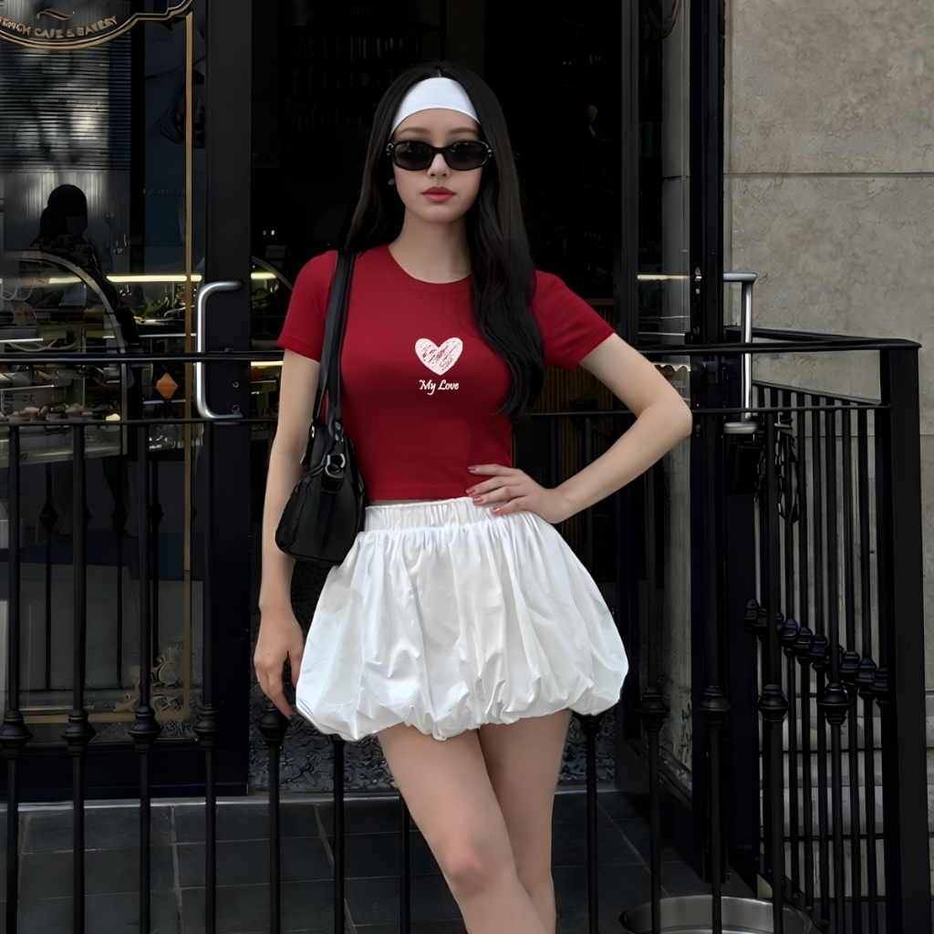 Áo croptop nữ hình trái tim My Love dáng ôm chất thun cotton local brand WETEE - WC1151