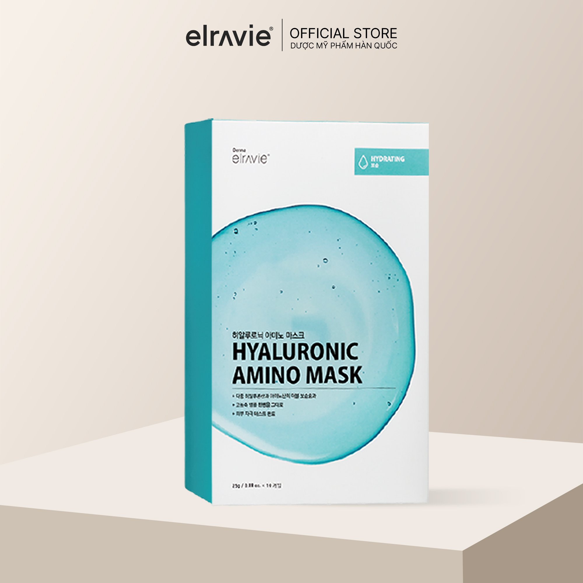 Mặt Nạ Dưỡng Ẩm, Làm Dịu Elravie Hyaluronic Amino Mask Dược Mỹ Phẩm Cao Cấp Hàn Quốc 01 Miếng 25g