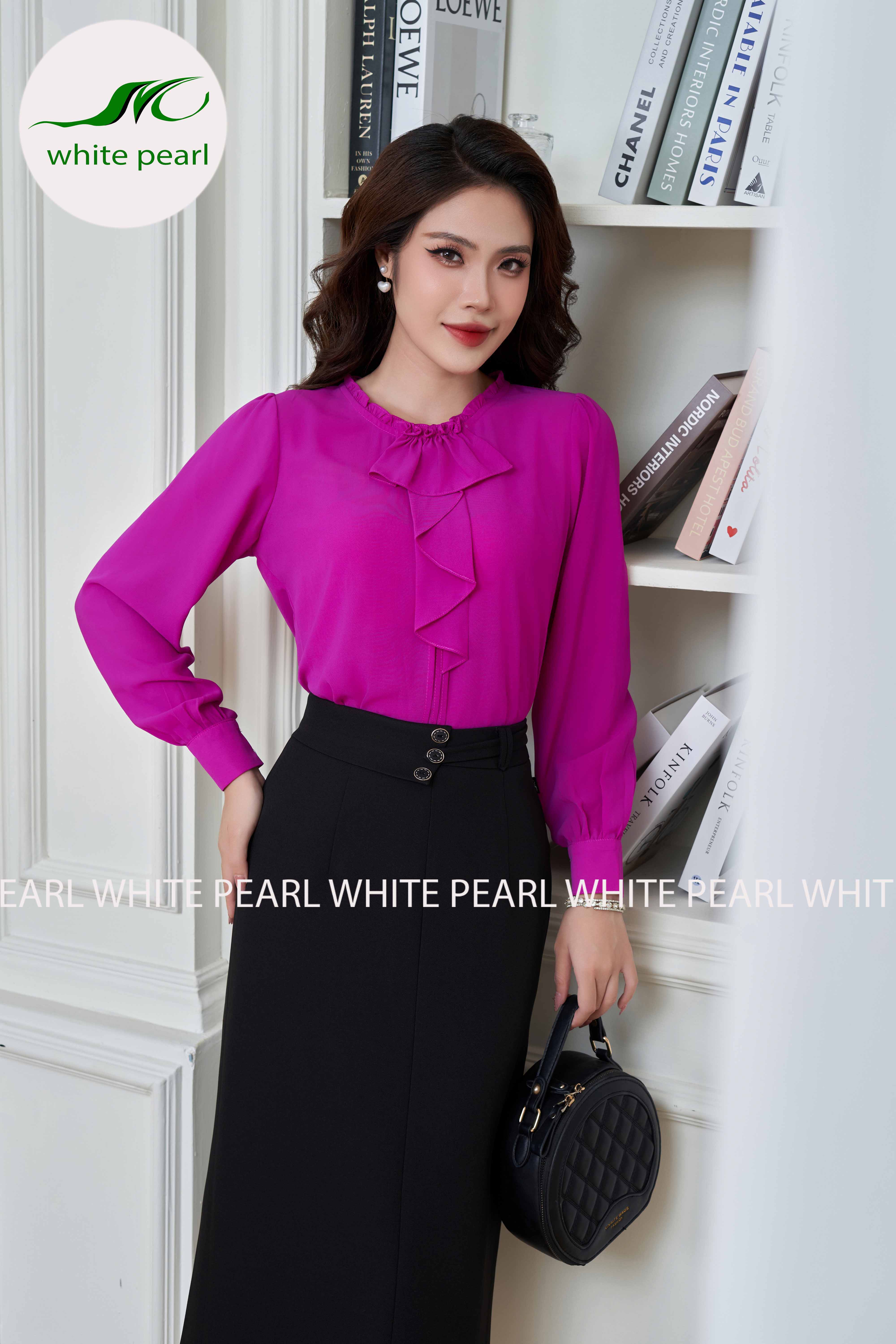 Áo bèo sẻ quạt màu tím cẩm thời trang công sở White Pearl_thumbnail_2