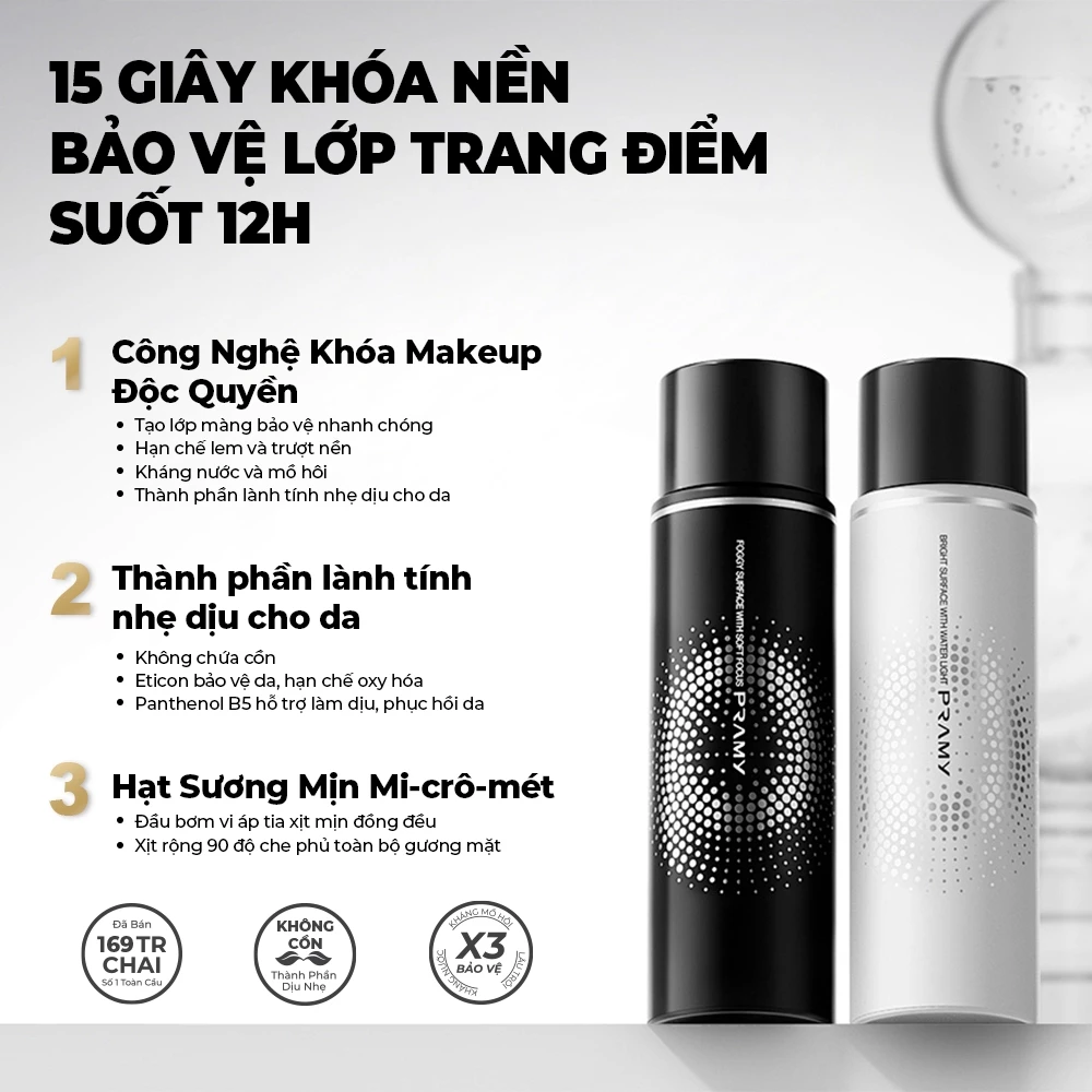 [PRAMY] Xịt make up Pramy kiềm dầu cấp ẩm lâu trôi 30ml 100ml