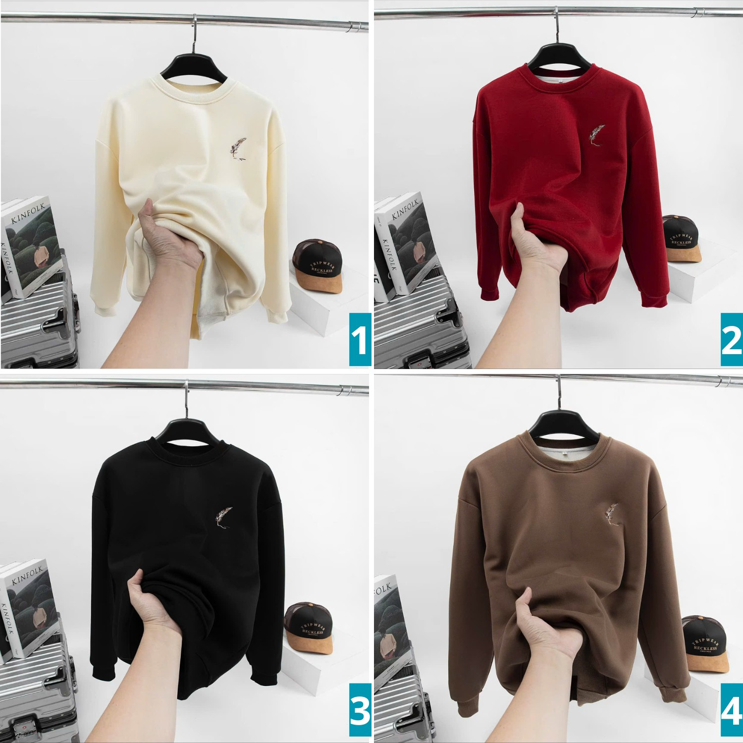 Áo Sweater Nam Nữ Nỉ Lông Nhung Thêu Lông Vũ Form Boxy Unisex,Dày Dặn Giữ Ấm Tốt_thumbnail_1