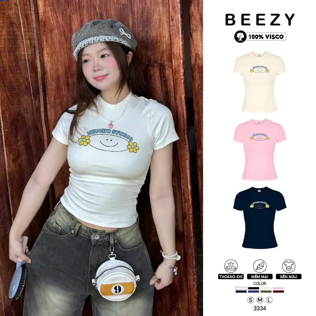 Áo baby tee smile Beezy form ôm body hack dáng 3334