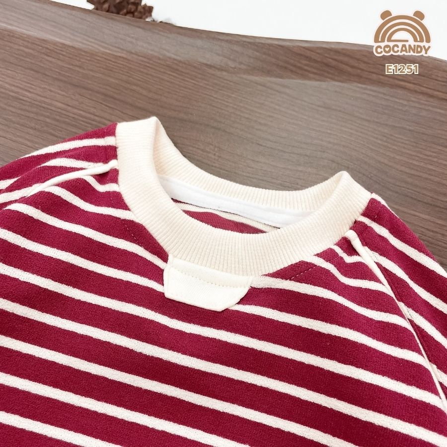 Áo dài nỉ kẻ ĐỎ BE phối đáp tròn tay be_thumbnail_4