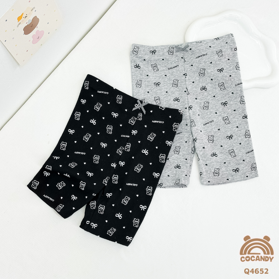 Set quần legging cộc ĐEN GHI hình thỏ nơ