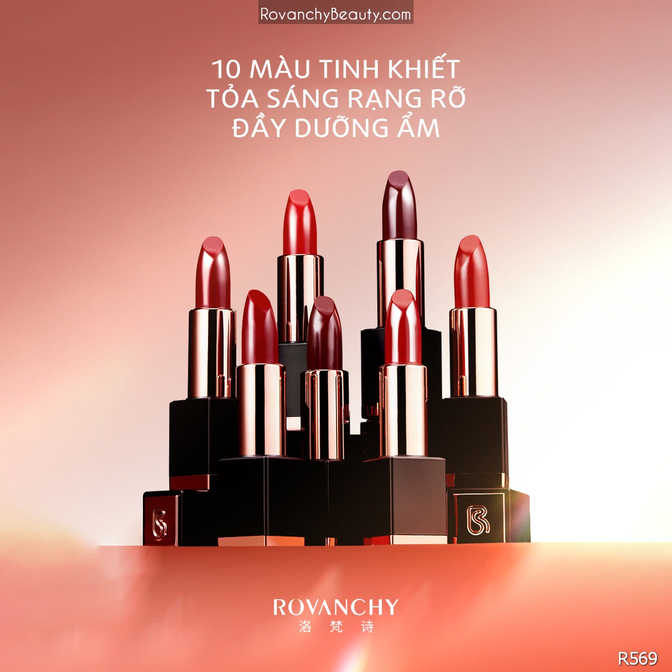 Son môi cao cấp R569 ROVANCHY - Đỏ quyến rũ, dưỡng môi mềm mịn, nhiều màu sắc lựa chọn (3.8g)