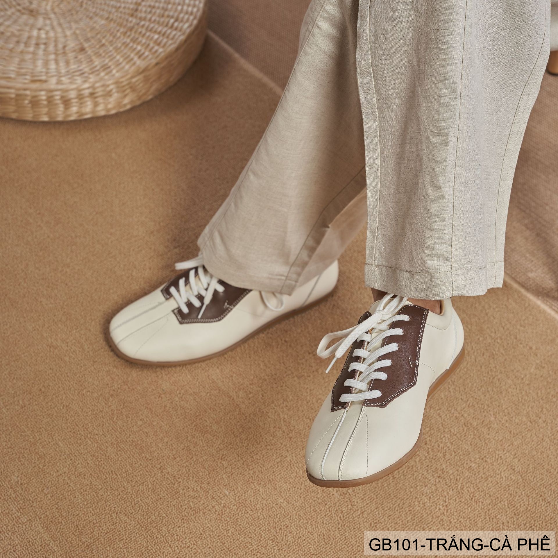 GB101 - Giày thể thao nam phối màu trắng đen và trắng cà phê, đế cao su êm chân, phong cách casual_thumbnail_12