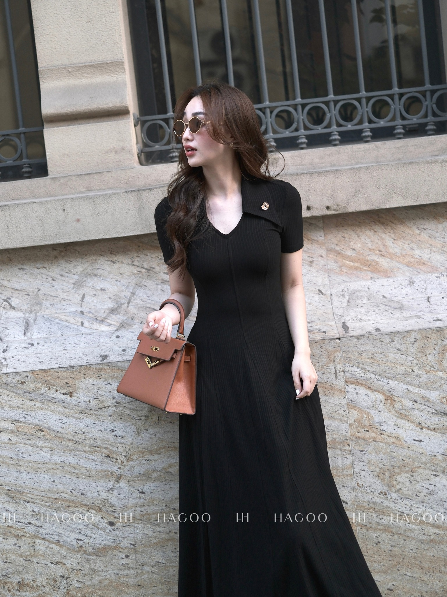 Váy xòe cổ đức cúc trang trí HAGOO