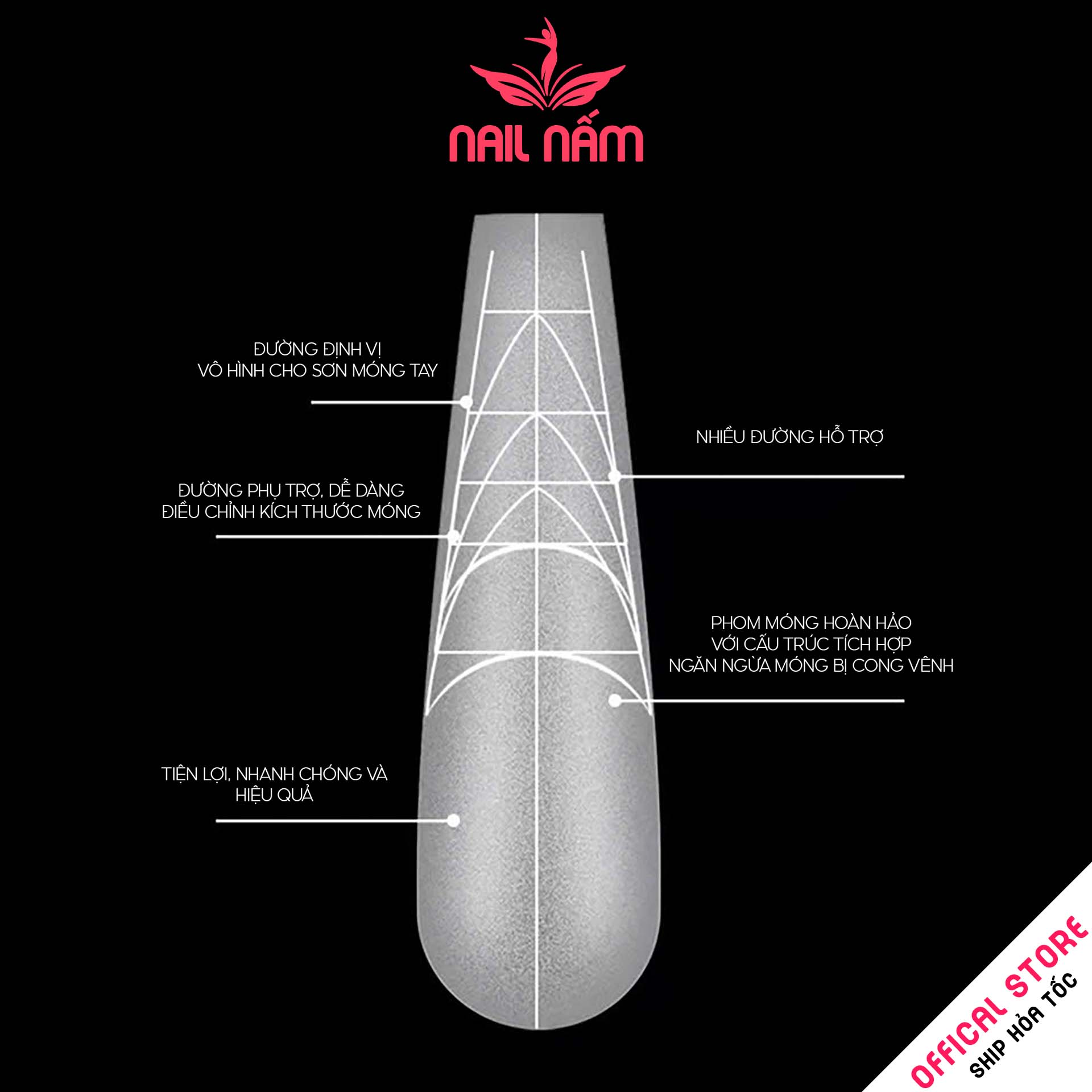 Móng úp đa năng 6 in 1 TG chia vạch tạo phom sẵn