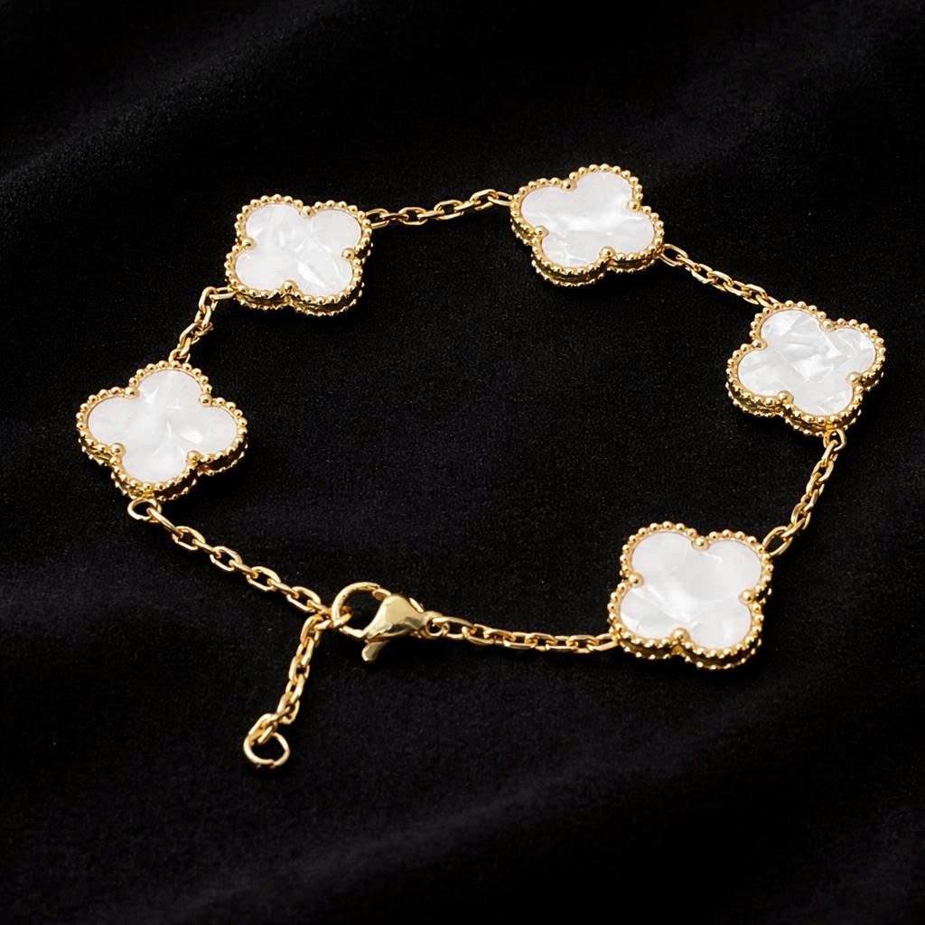 Vòng tay van cleef đá trắng lớn màu vàng