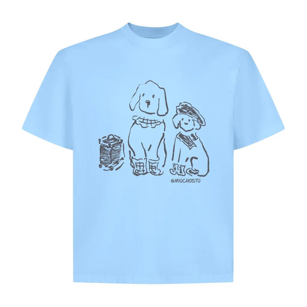 Áo thun boxy unisex hình cún 2657 Miucho vải cotton co giãn 2c thoáng mát tay ngắn cổ tròn in mix