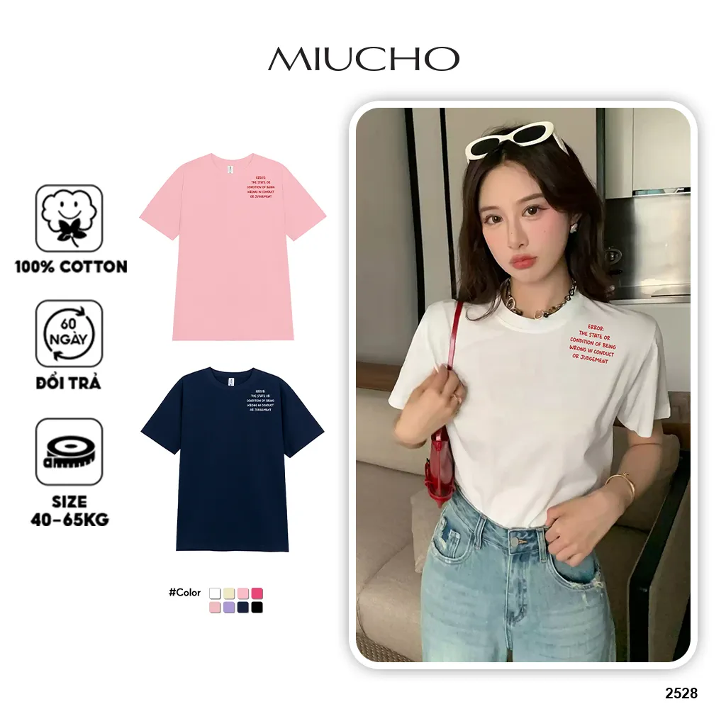 Áo thun nữ form regular in chữ đơn giản 2528 Miucho Chic vải cotton thoáng mát dễ phối đồ