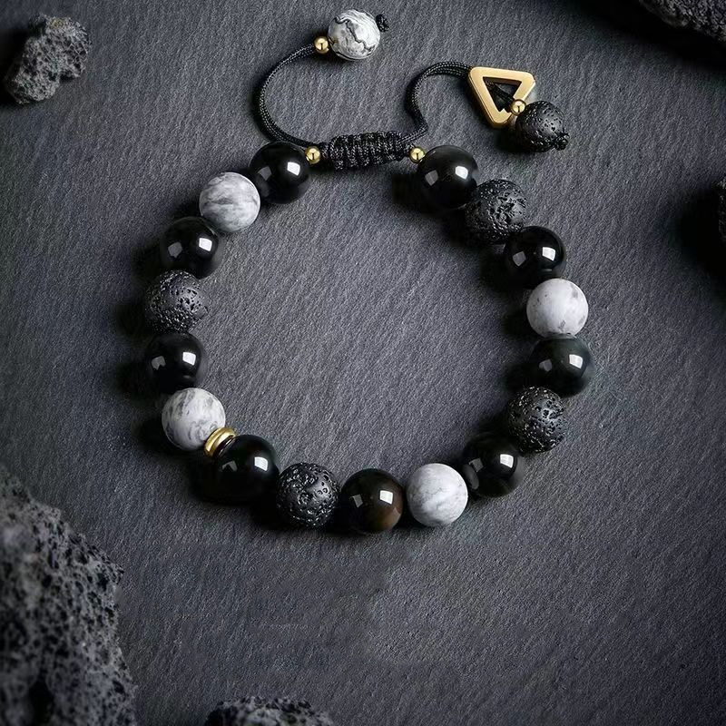 Vòng tay nam Đá núi lửa Charm tam giác_thumbnail_0
