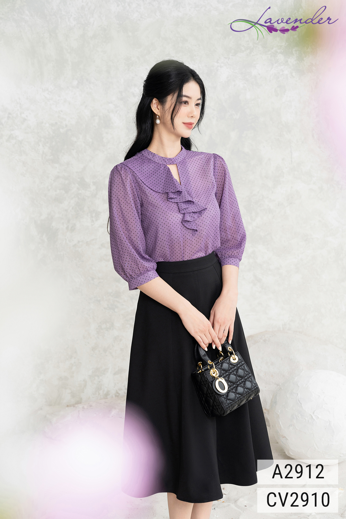 Chân váy xòe midi Thời trang Lavender đen 7 mảnh khóa kéo CV2910_thumbnail_2