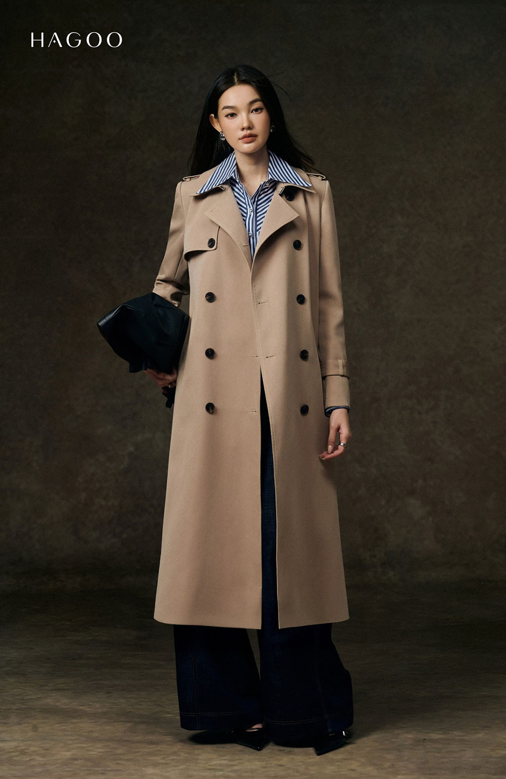 Áo măng tô dài hai hàng khuy thắt đai eo HAGOO_thumbnail_2
