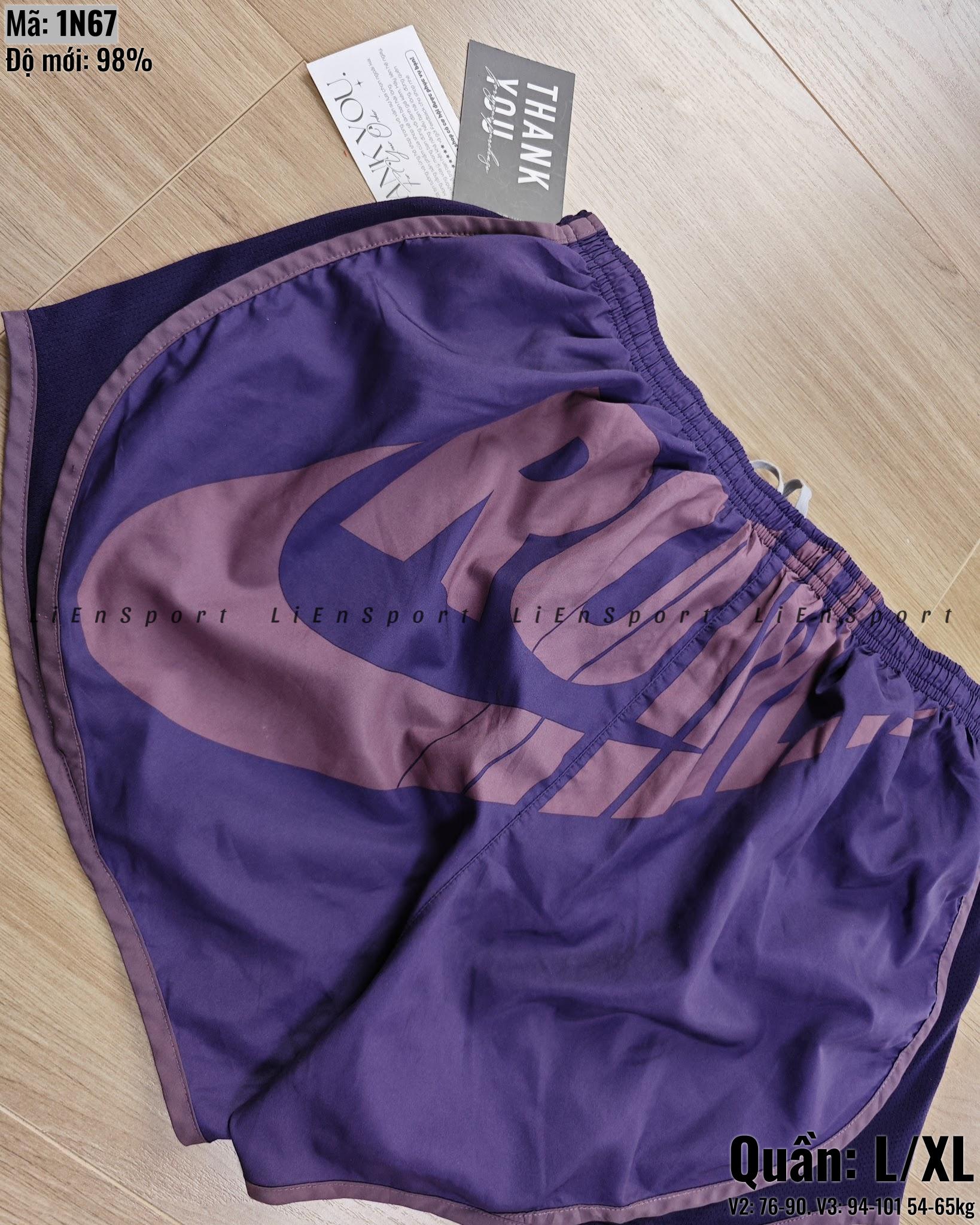 Nike Quần short tập gym nữ form rộng Size L XL Màu tím Auth 2nd Phối lưới tím đậm Viền tím nhạt Vải dù thoáng khí Dây rút trắng Logo thêu Phù hợp yoga chạy bộ Mã:1N67_thumbnail_3