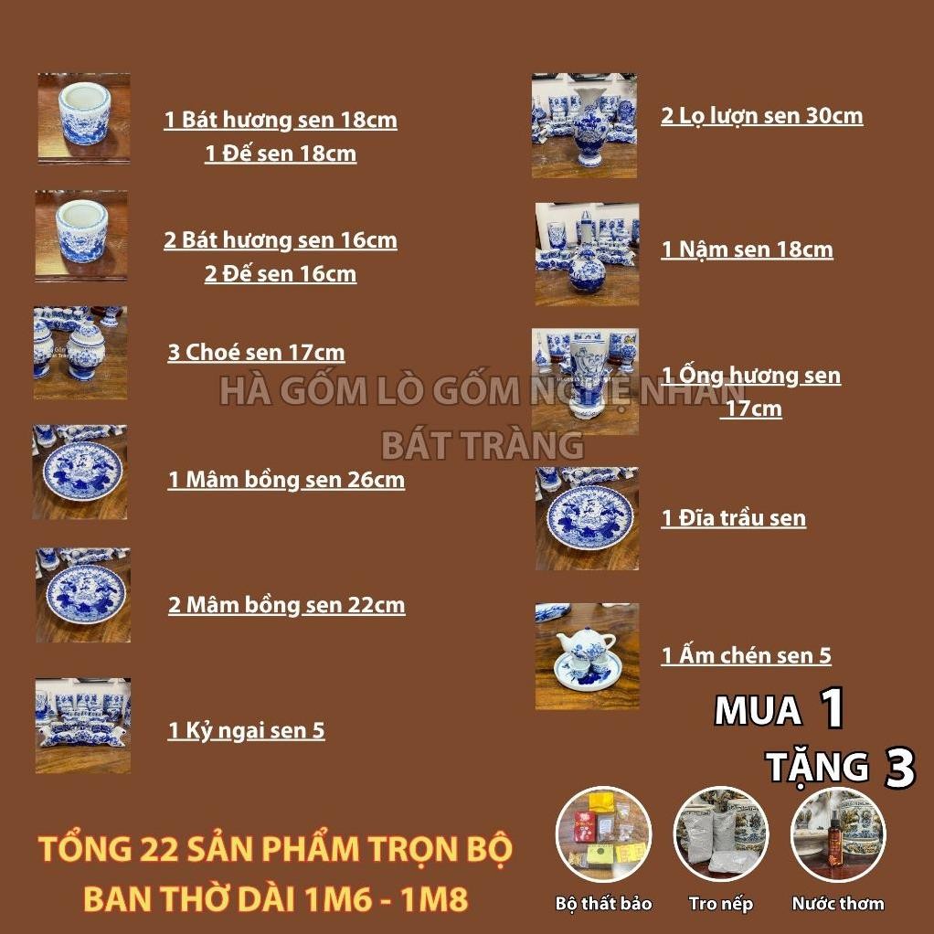 A HG385 Đồ Thờ Cúng Bộ 22 món ban thờ 1M6 - 1M8 men lam nghệ nhân Bát Tràng chế tác TẶNG Thất Bảo, Tro Nếp_thumbnail_1