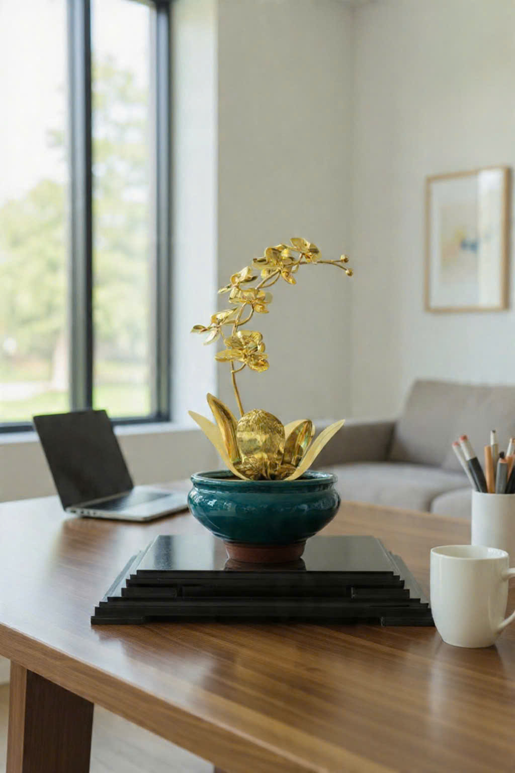 Hoa lan hồ điệp bằng đồng mạ vàng 24k 