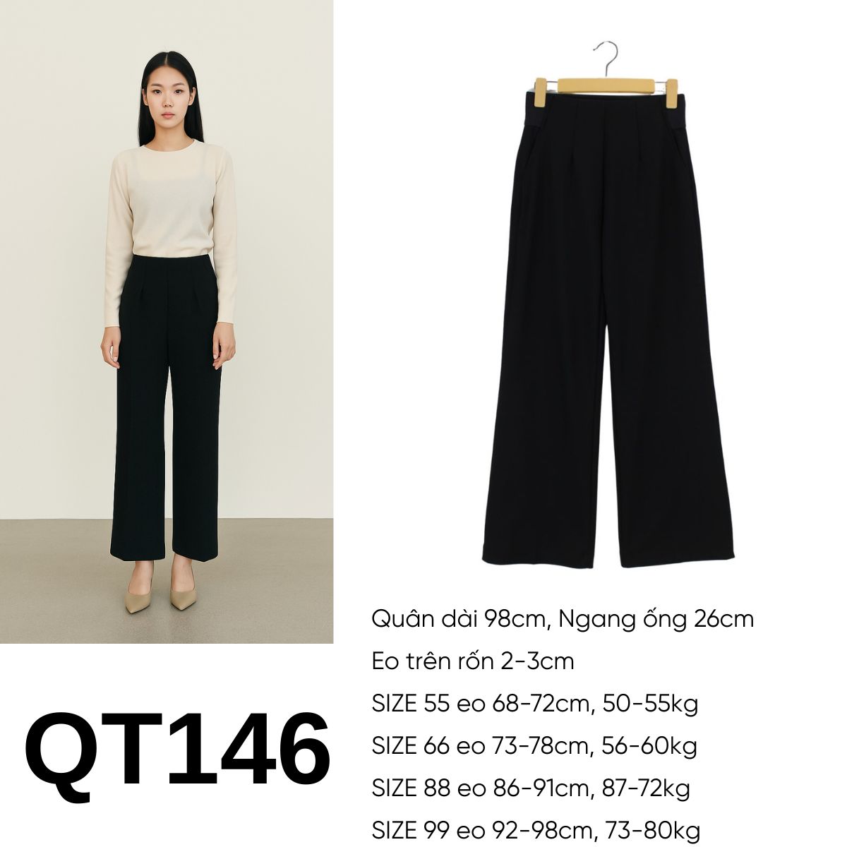 QT146- Quần tây Hàn đen