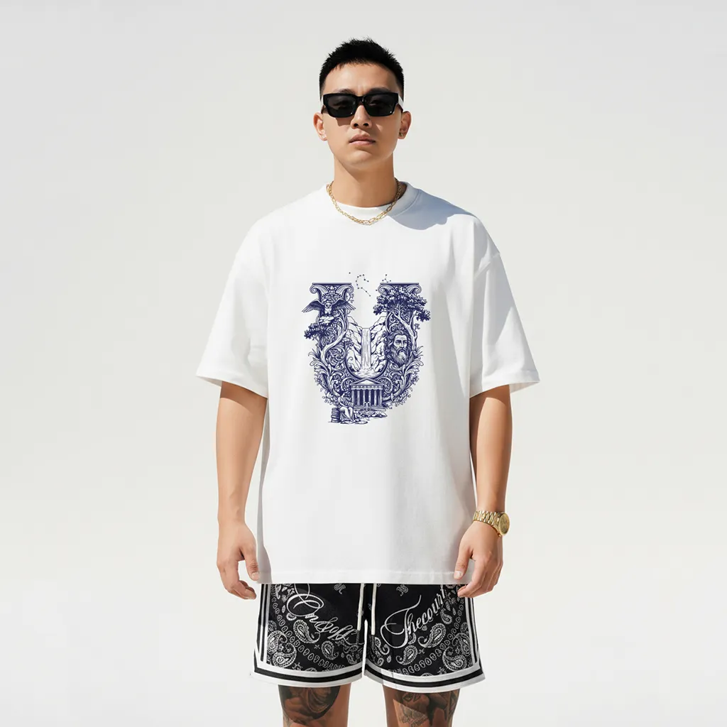 Áo phông form rộng nam tính Miucho Iconic vải cotton thoáng mát dày dặn chữ U in artwork 2766_thumbnail_2