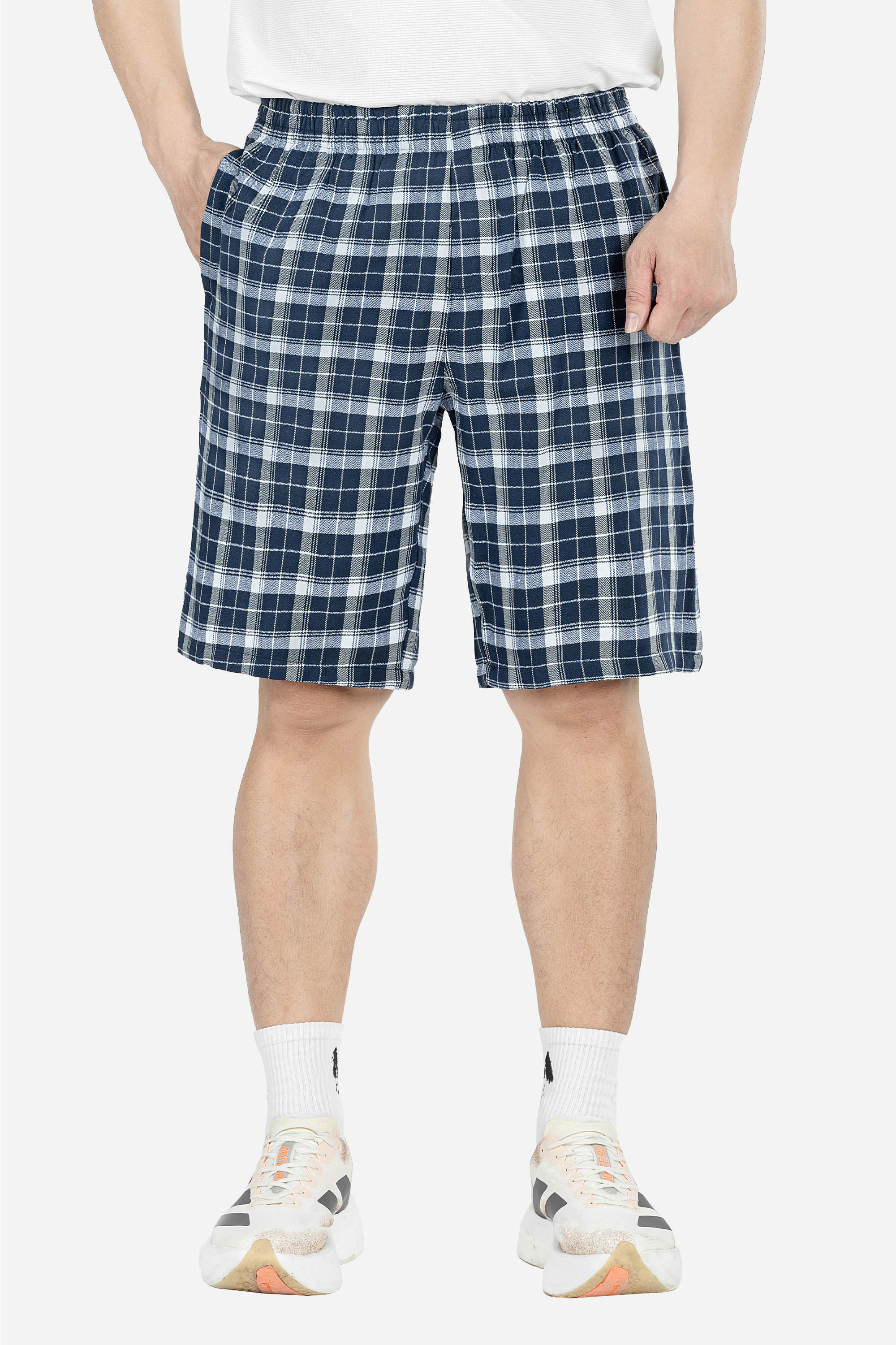 Quần Soọc Kẻ Caro Nam Trung Niên ANCHI Chất Liệu Cotton Dáng Suông Dài Qua Gối Màu Xanh Đậm