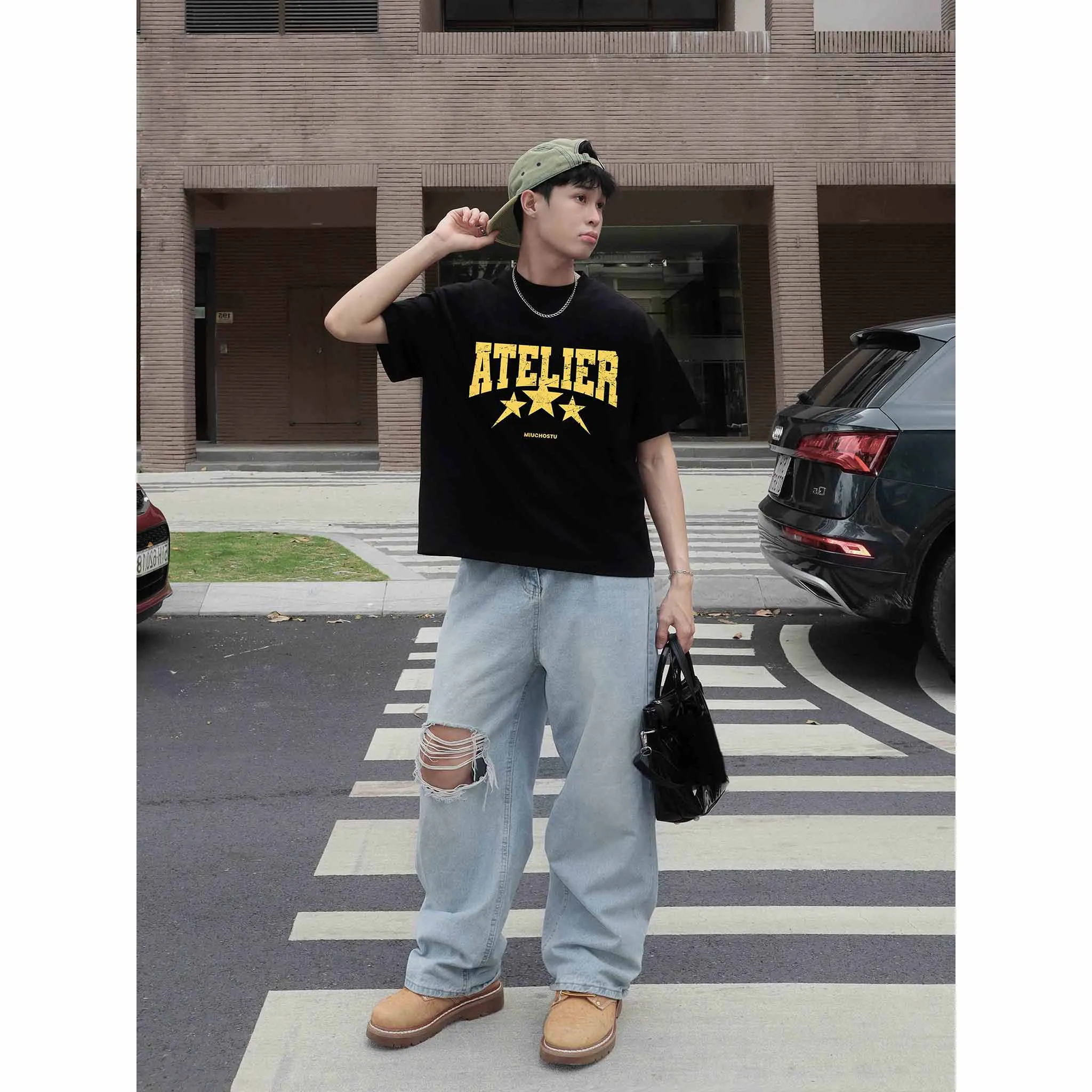 Áo thun boxy unisex Miucho Club vải cotton mềm mại thoáng mát Atelier in mix 2673_thumbnail_4