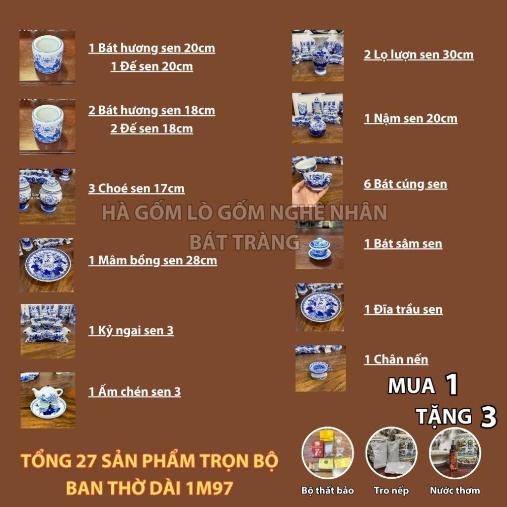 HG351 Đồ Thờ Cúng Bộ 27 món ban thờ 1M97 men lam nghệ nhân Bát Tràng chế tác TẶNG Thất Bảo, Tro Nếp_thumbnail_1
