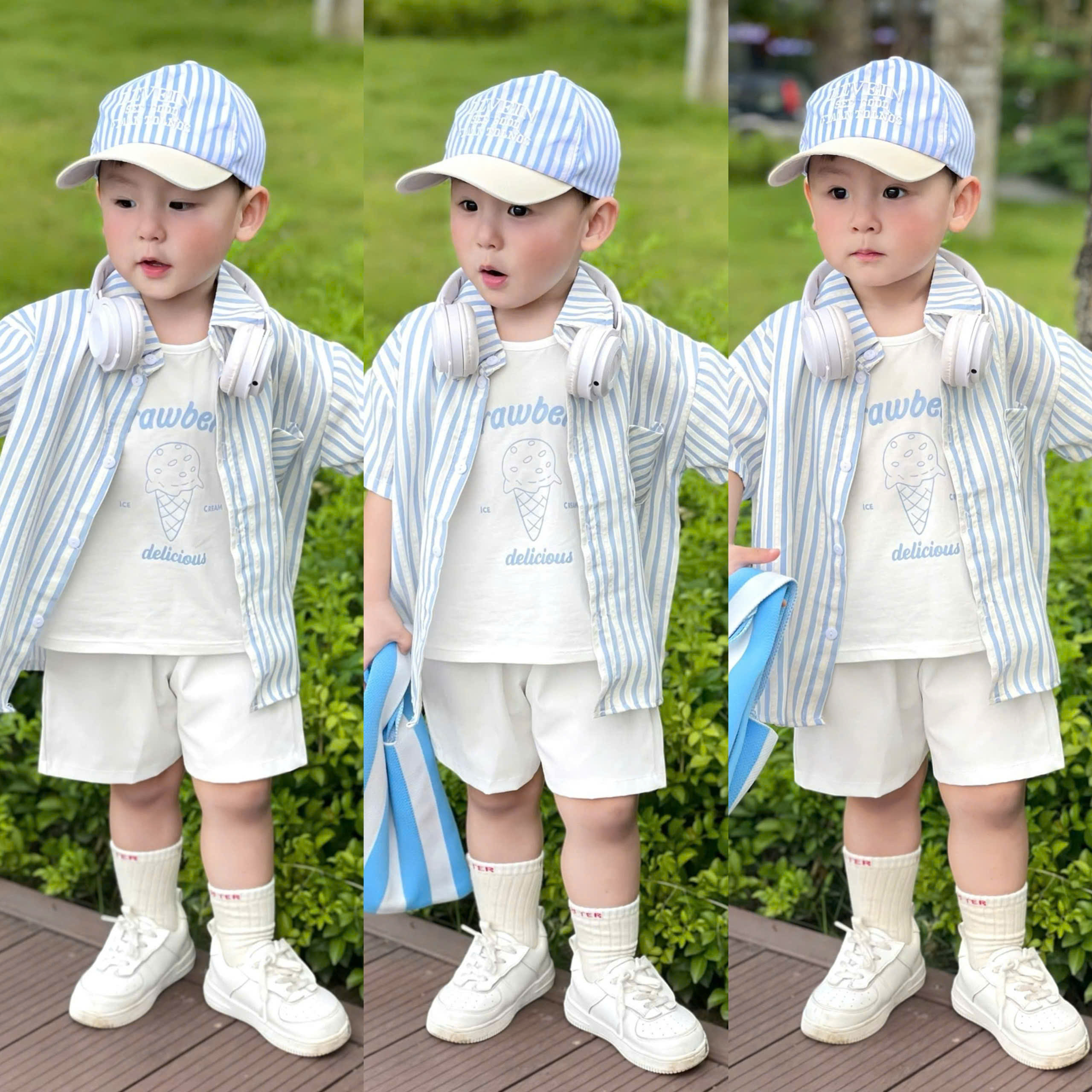 R67 SET 3CT CỘC SỌC XANH KÈM MŨ- A111.109