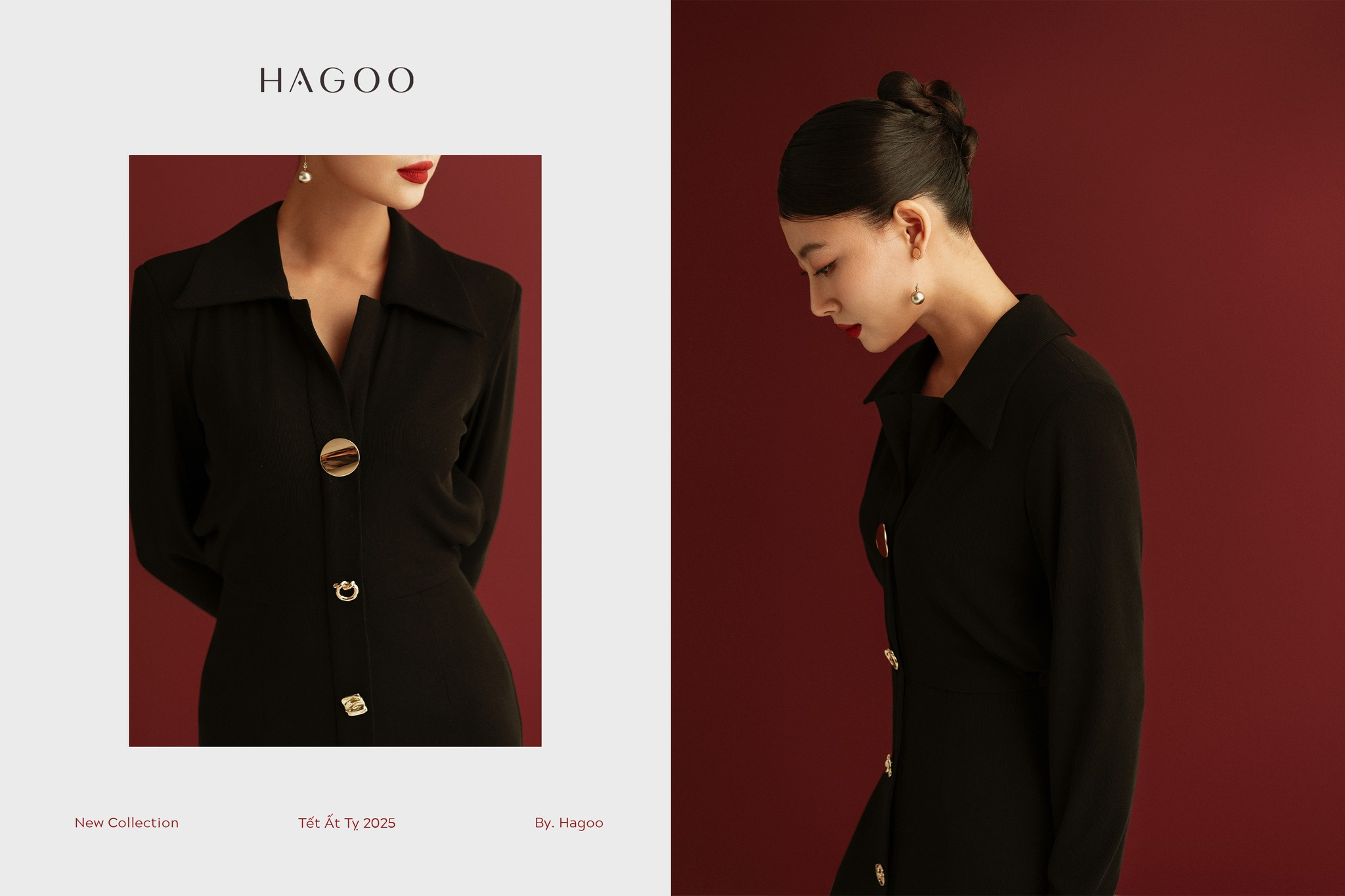 Váy thun dài vai vuông khuy đồng HAGOO_thumbnail_1