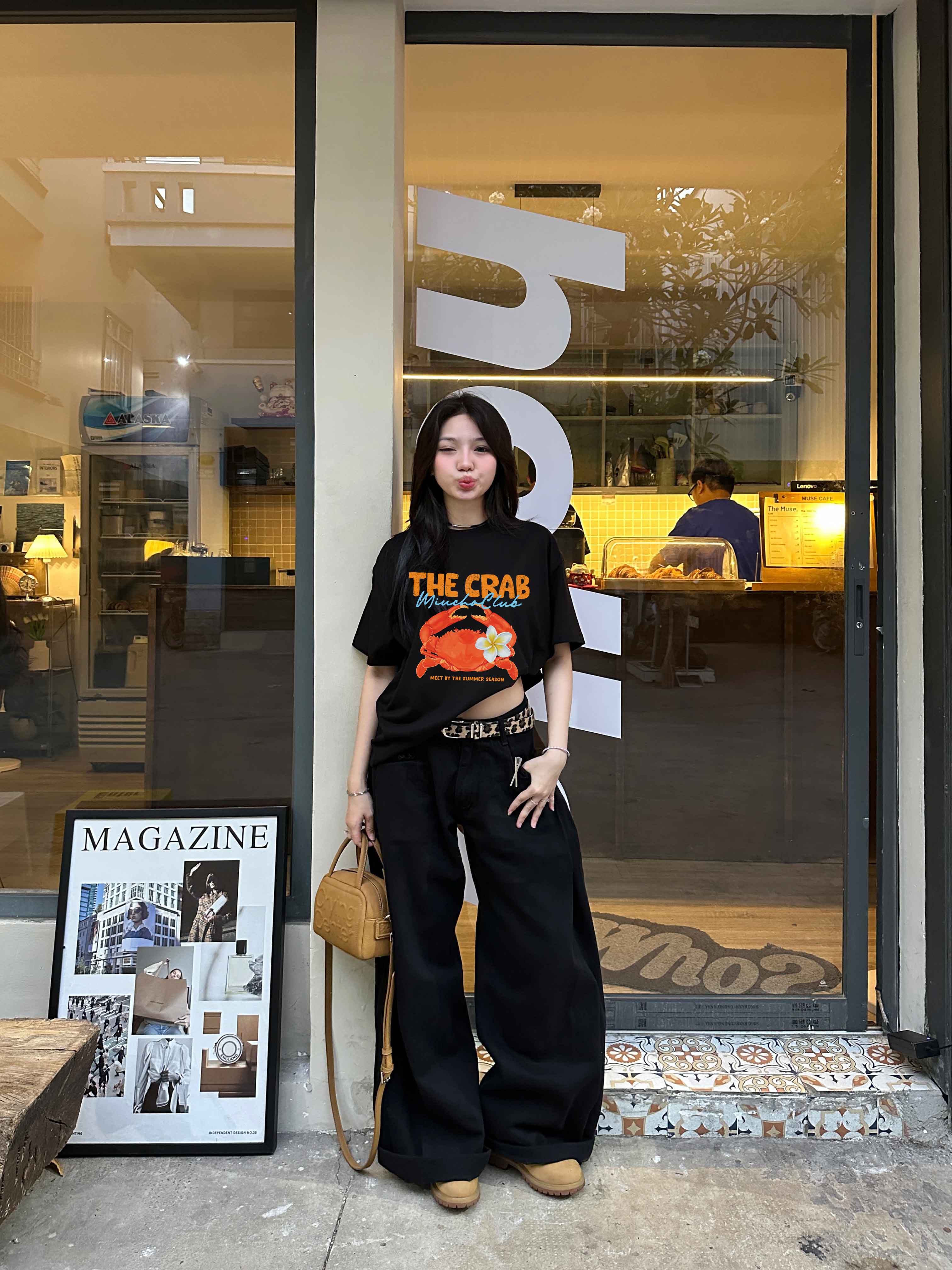 Áo thun boxy hè biển 2233 Miucho cổ tròn chất vải cotton 2c 250gsm đứng form dày dặn in mix_thumbnail_3