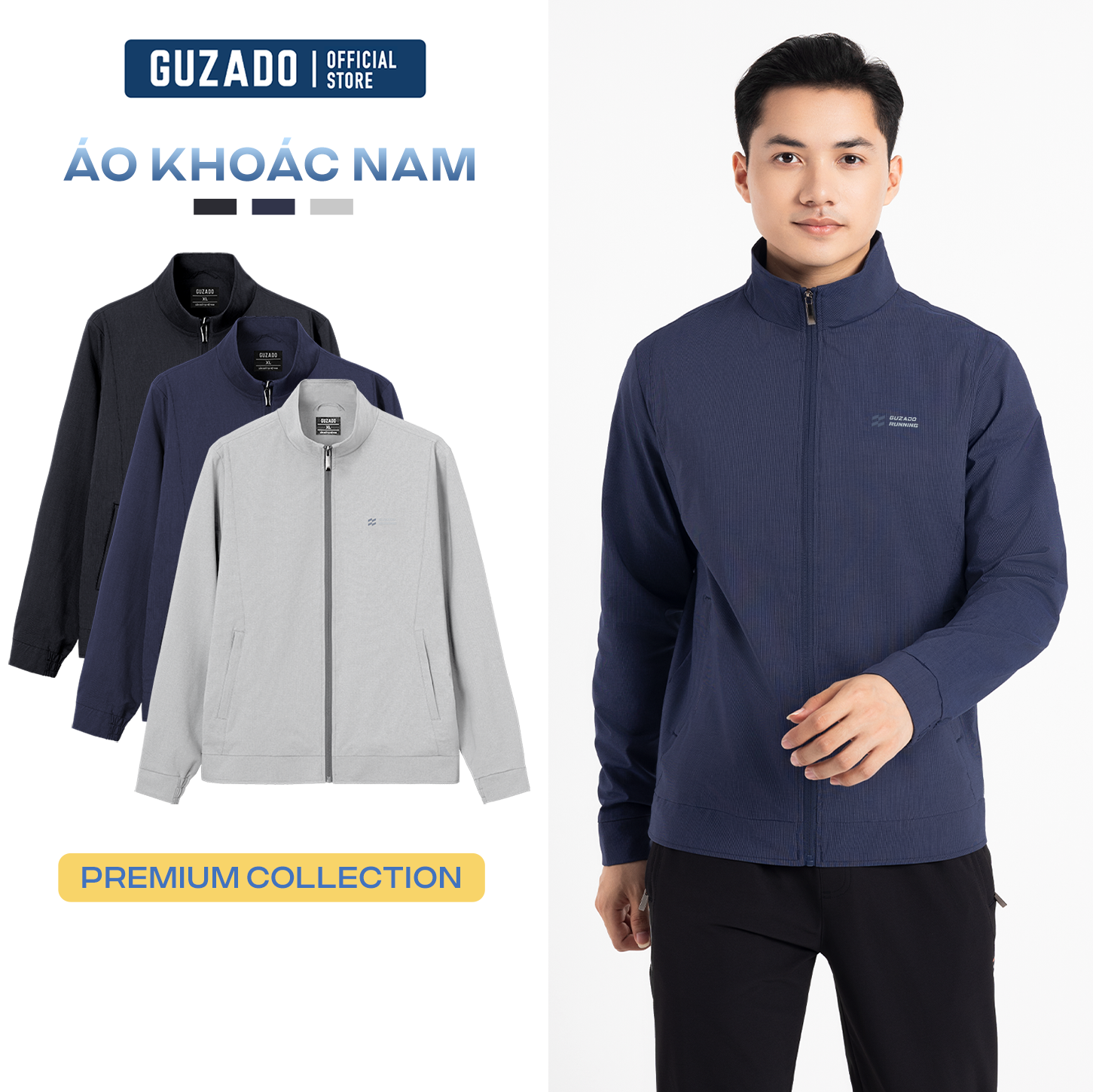 Áo Khoác Gió Nam GUZADO Thiết Kế Cổ Cao Trẻ Trung GAG04