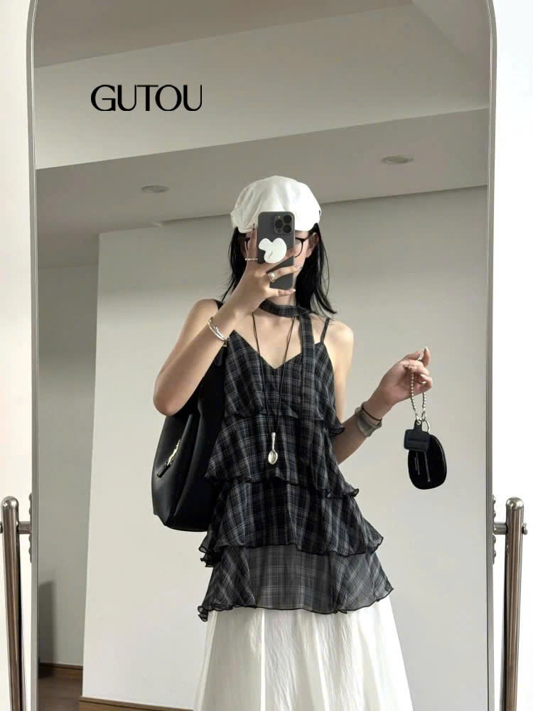 [ GUTOU ] Áo Hai Dây Tầng Cổ V Phối Khăn Choàng_thumbnail_17