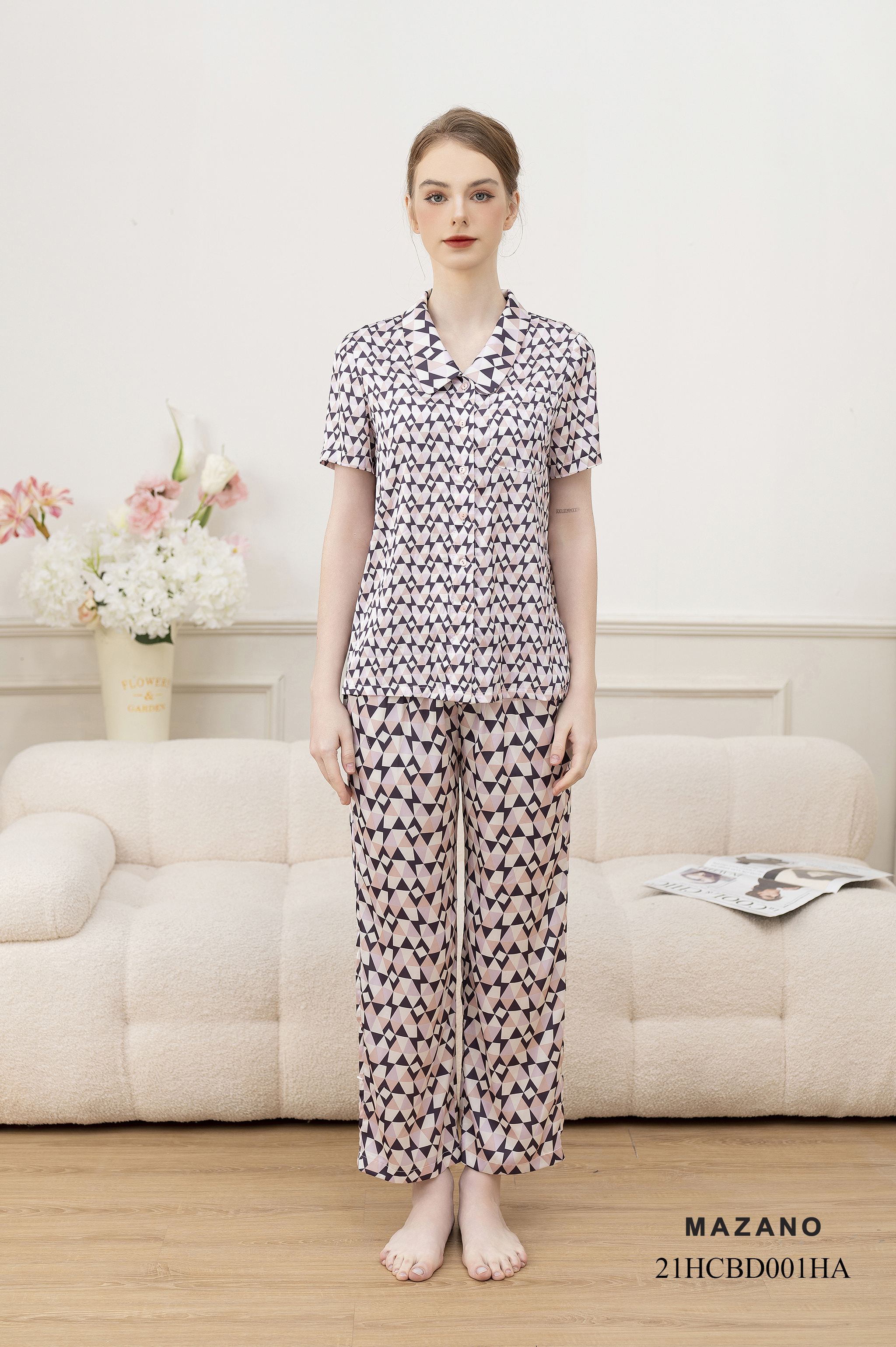 Bộ đồ Pijama lụa cộc tay ziczac