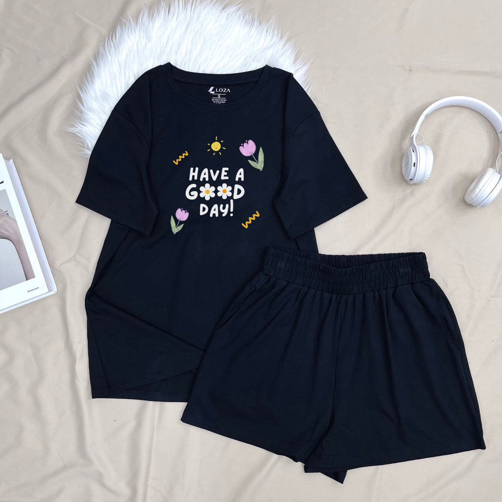 Bộ đồ nữ form rộng mùa hè gồm áo phông và quần đùi cotton-  LOZA G0075_thumbnail_9