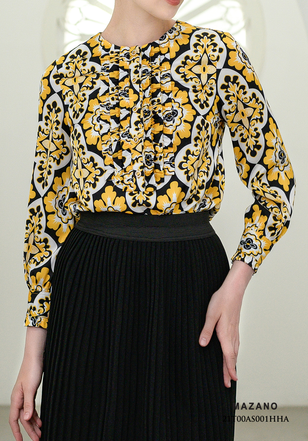 Áo sơ mi họa tiết cổ tròn bèo rủ_thumbnail_4