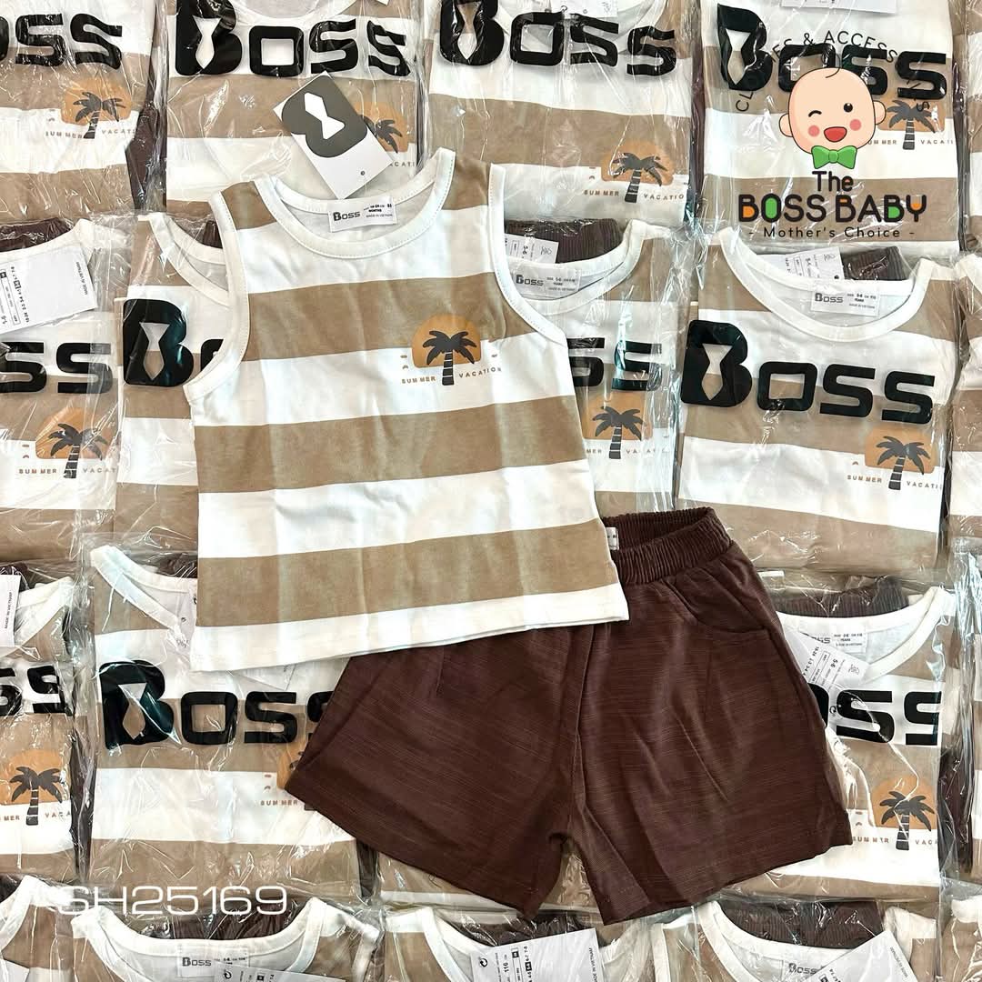 Set bộ linen ba lỗ kẻ nâu cây dừa