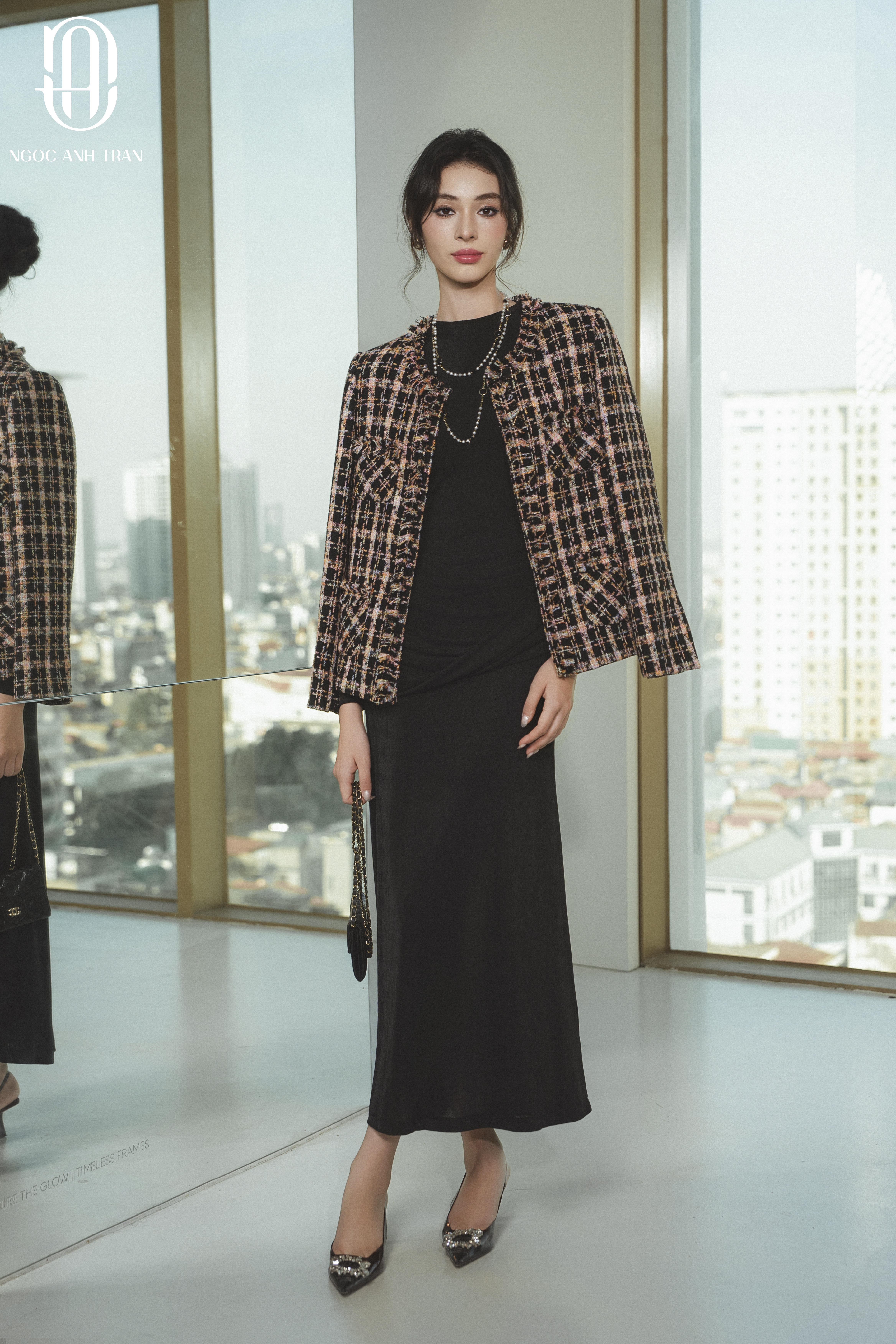 A219 - Áo dạ dài tay kẻ sọc caro đen