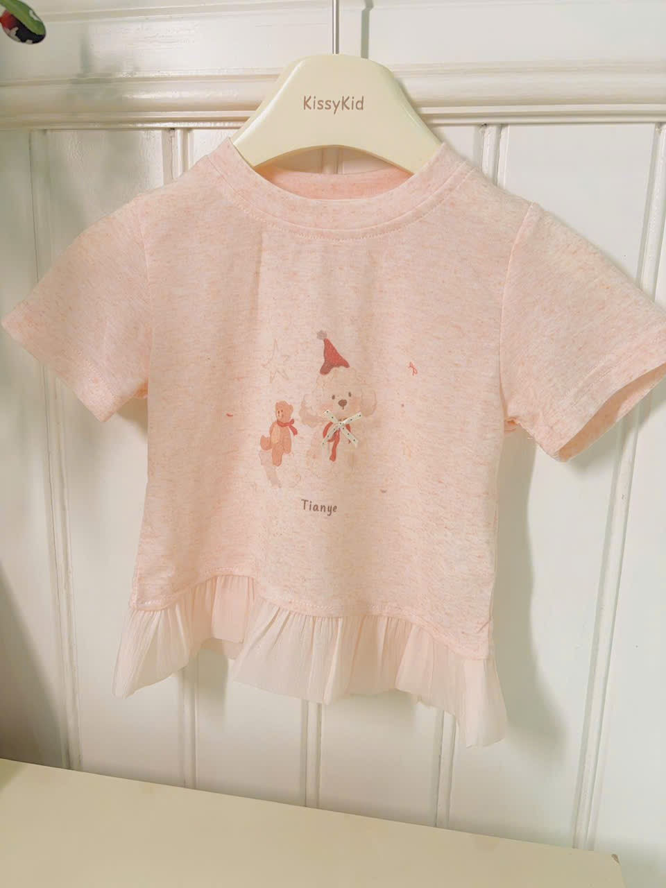 (C29) Áo thun cộc tay màu hồng viền bèo hoạ tiết cún hãng TX_thumbnail_0