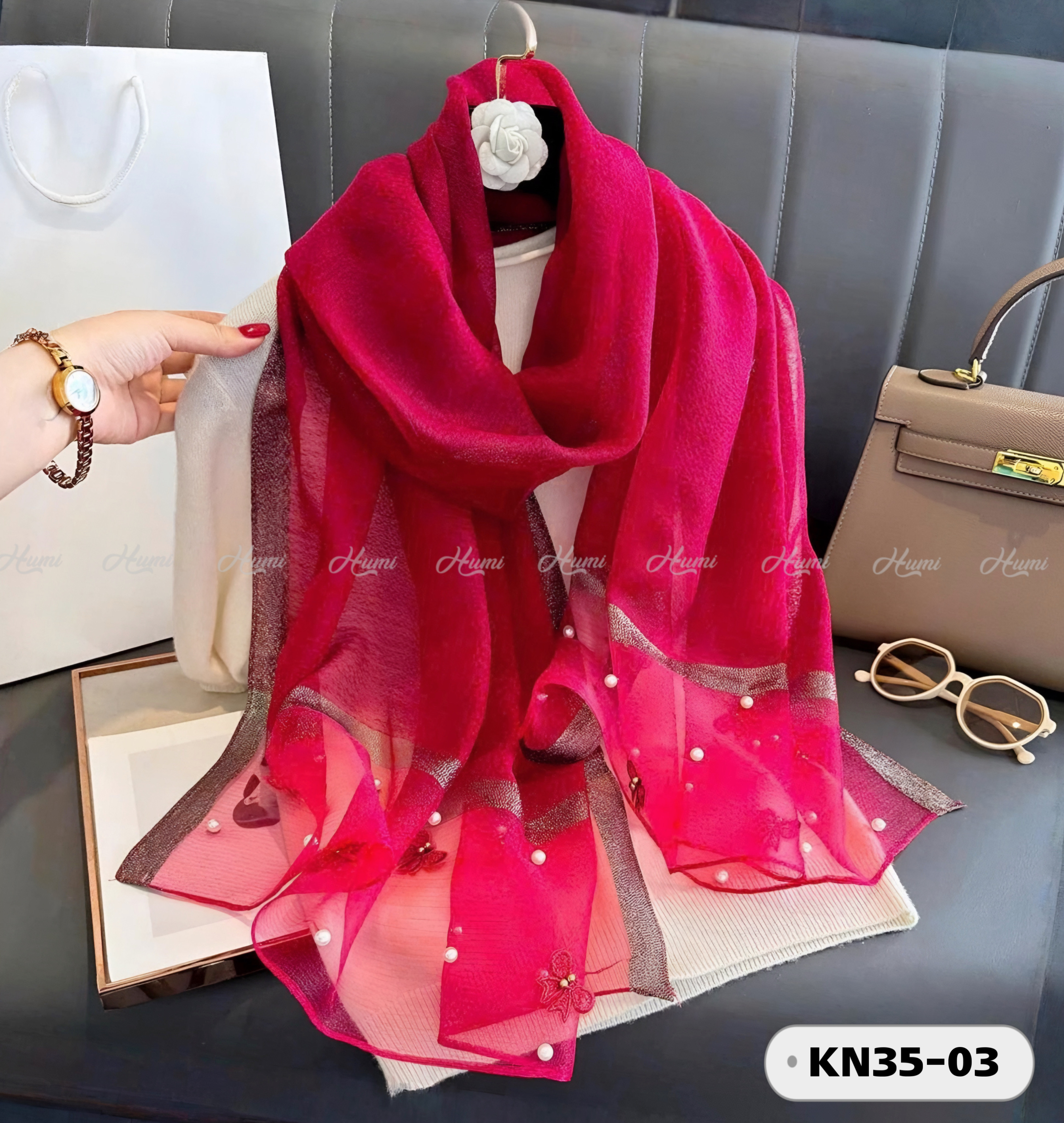 KHĂN TƠ ĐÍNH NƠ (KN35-03 ĐỎ)