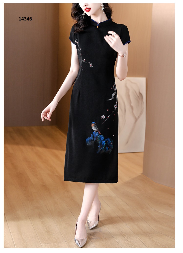 14346-Đầm body đen cổ tàu in hoa xanh _thumbnail_1
